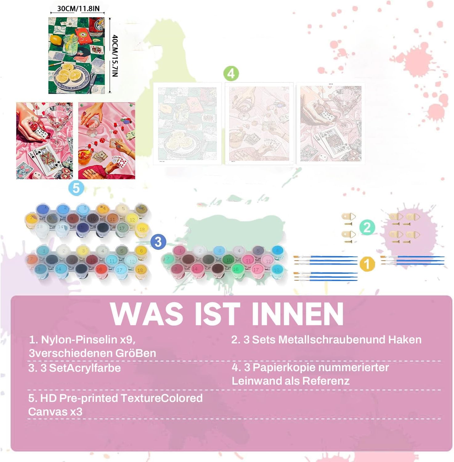 Thumbnail 1 de WEMEON 3er-Set Malen nach Zahlen für Erwachsene (30x40 cm) – DIY Paint-by-Numbers mit Acrylfarben und Pinseln