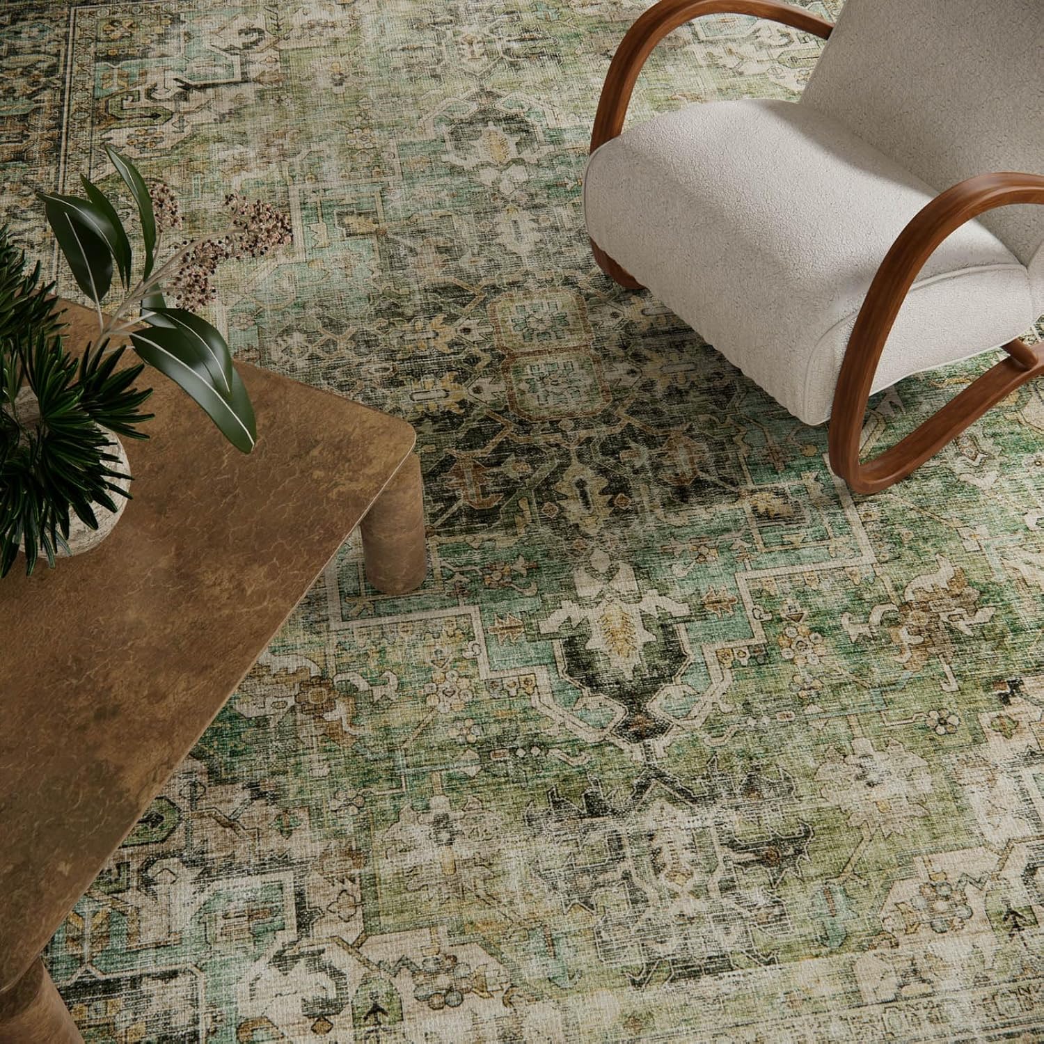 Thumbnail 3 de 9x12 Area Rug for Living Room — Washable, Non-Slip, Boho Vintage Style