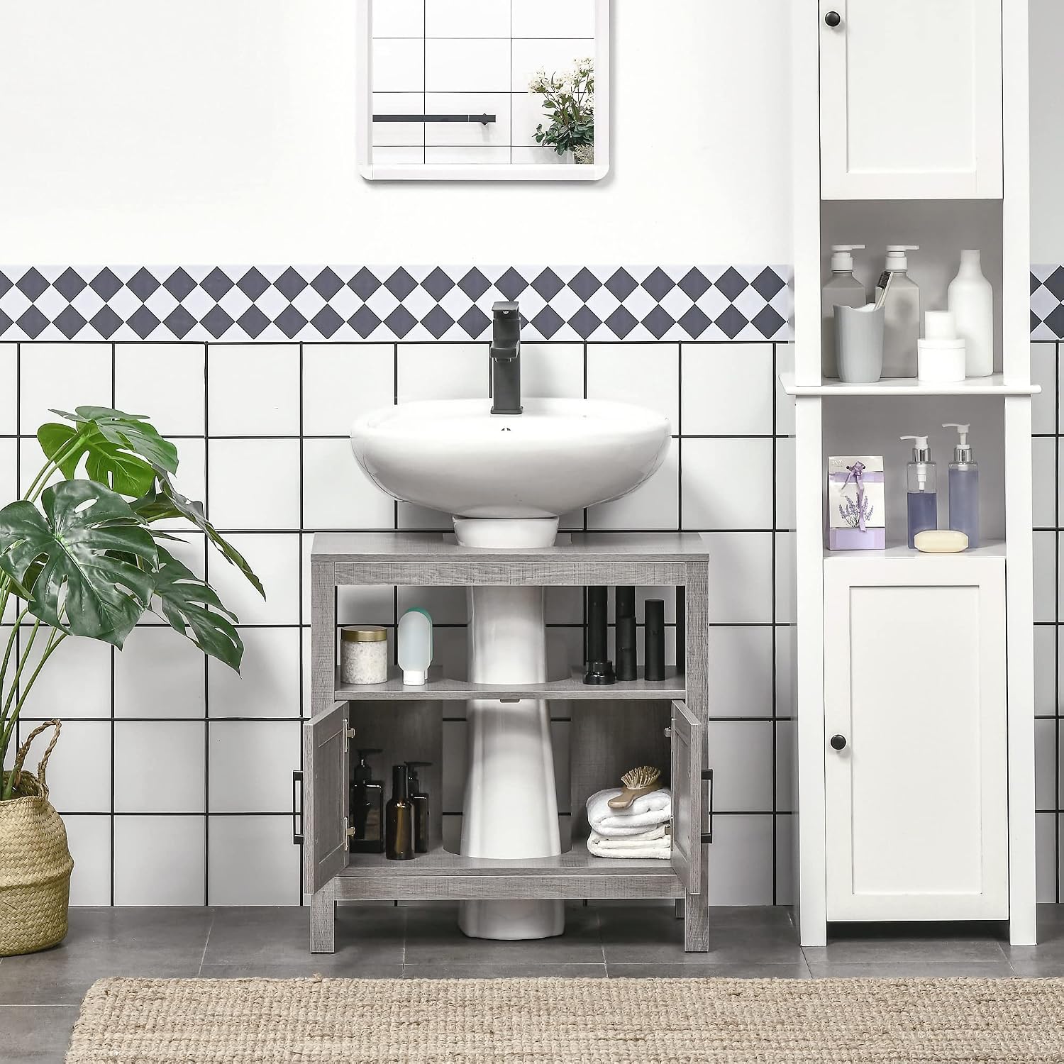Thumbnail 6 de kleankin Meuble sous lavabo avec 2 portes et étagère 60 x 30 x 60 cm (gris)
