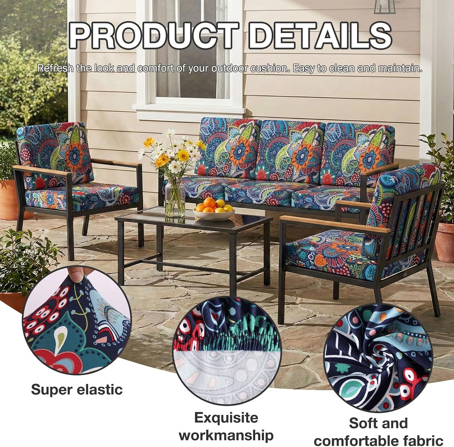 Thumbnail 2 de hyha 12-Piece Patio Cushion Covers, Stretch Fit with Elastic Bottom