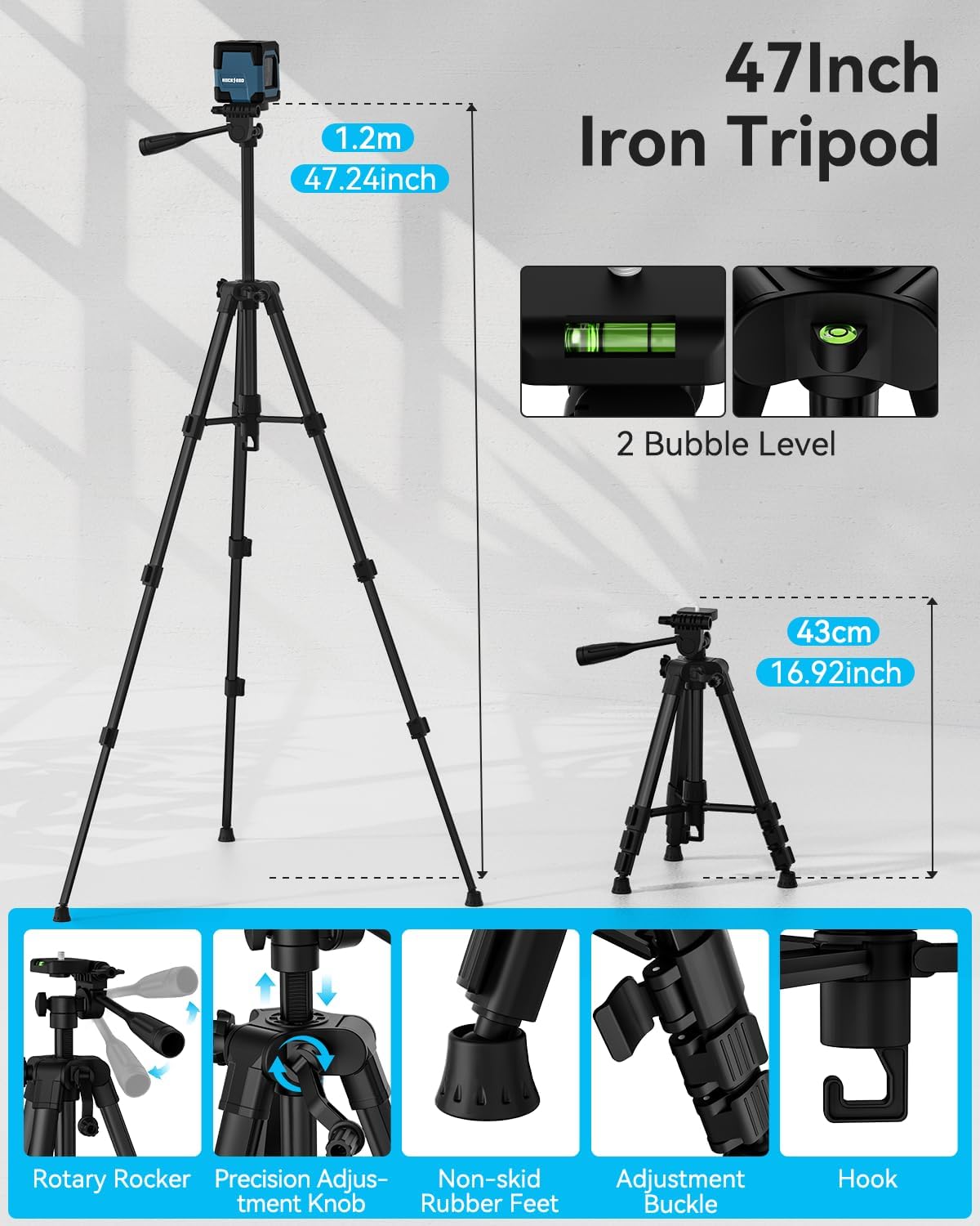 Detalle de RockSeed LV1 Cross Line Laser Level with Self-Leveling and 47-Inch Tripod