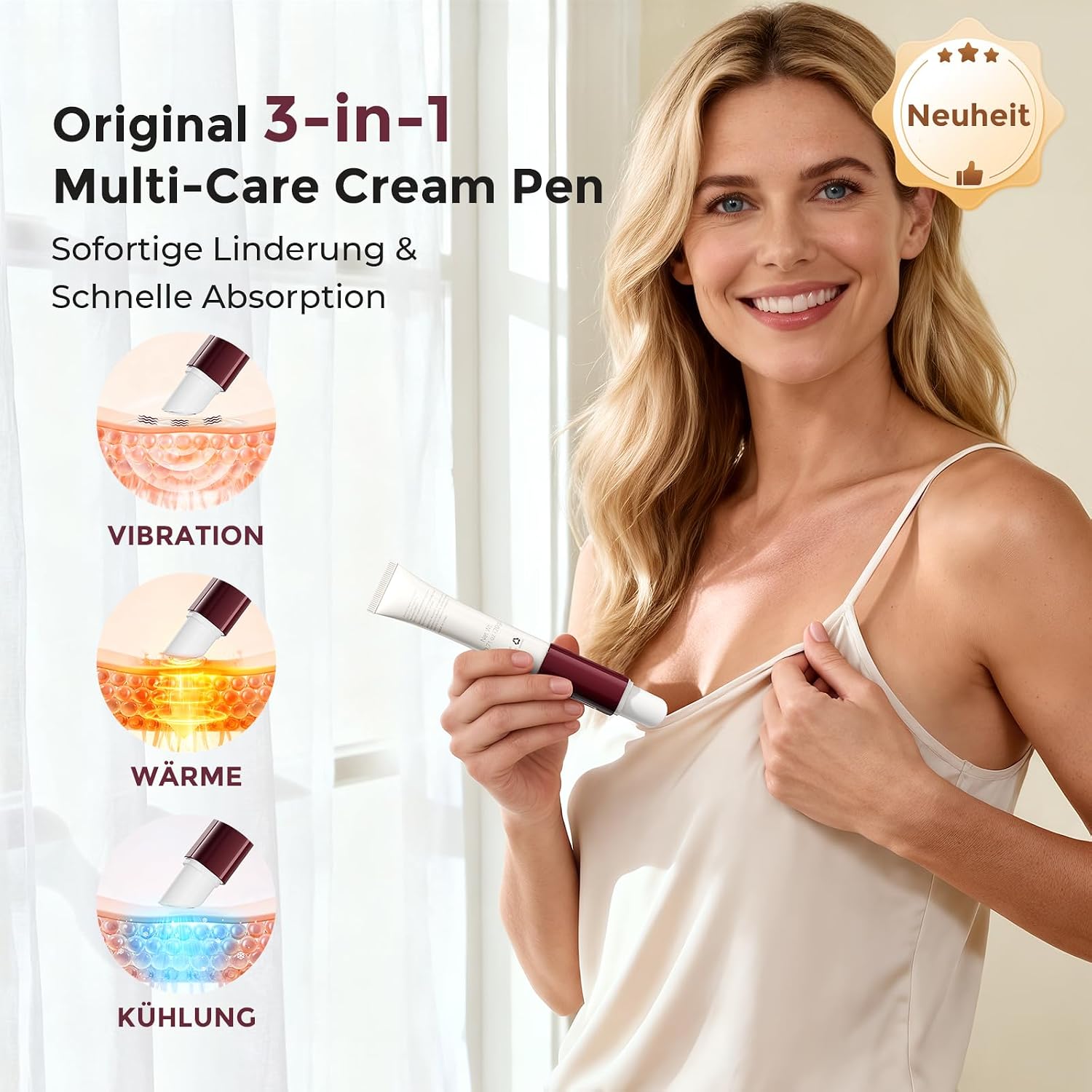 Detalle de Momcozy ComfortNip Brustwarzensalbe Stillen – 3-in-1 Wärme-/Kühl-/Vibrations-Stift mit Edelstahlkopf