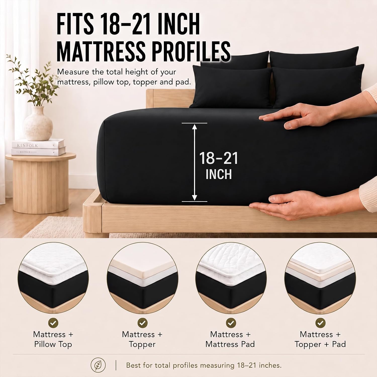 Detalle 2 de CozyLux King Size Sheet Set, 21-Inch Deep Pocket, 6-Piece Microfiber, Black