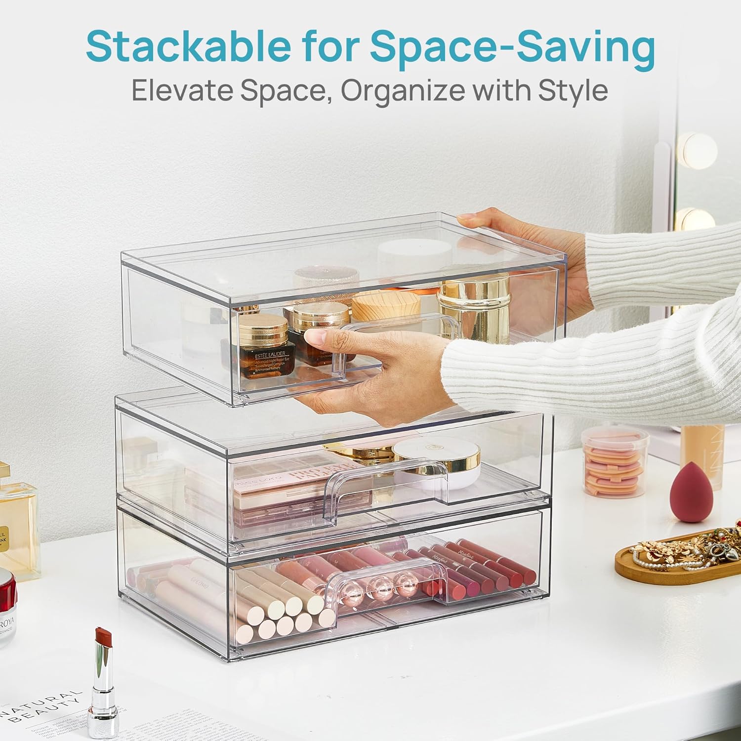 Thumbnail 6 de Vtopmart 2 Pack Clear Small Stackable Storage Drawers – Acrylic Organiser for Vanity, Pantry and More