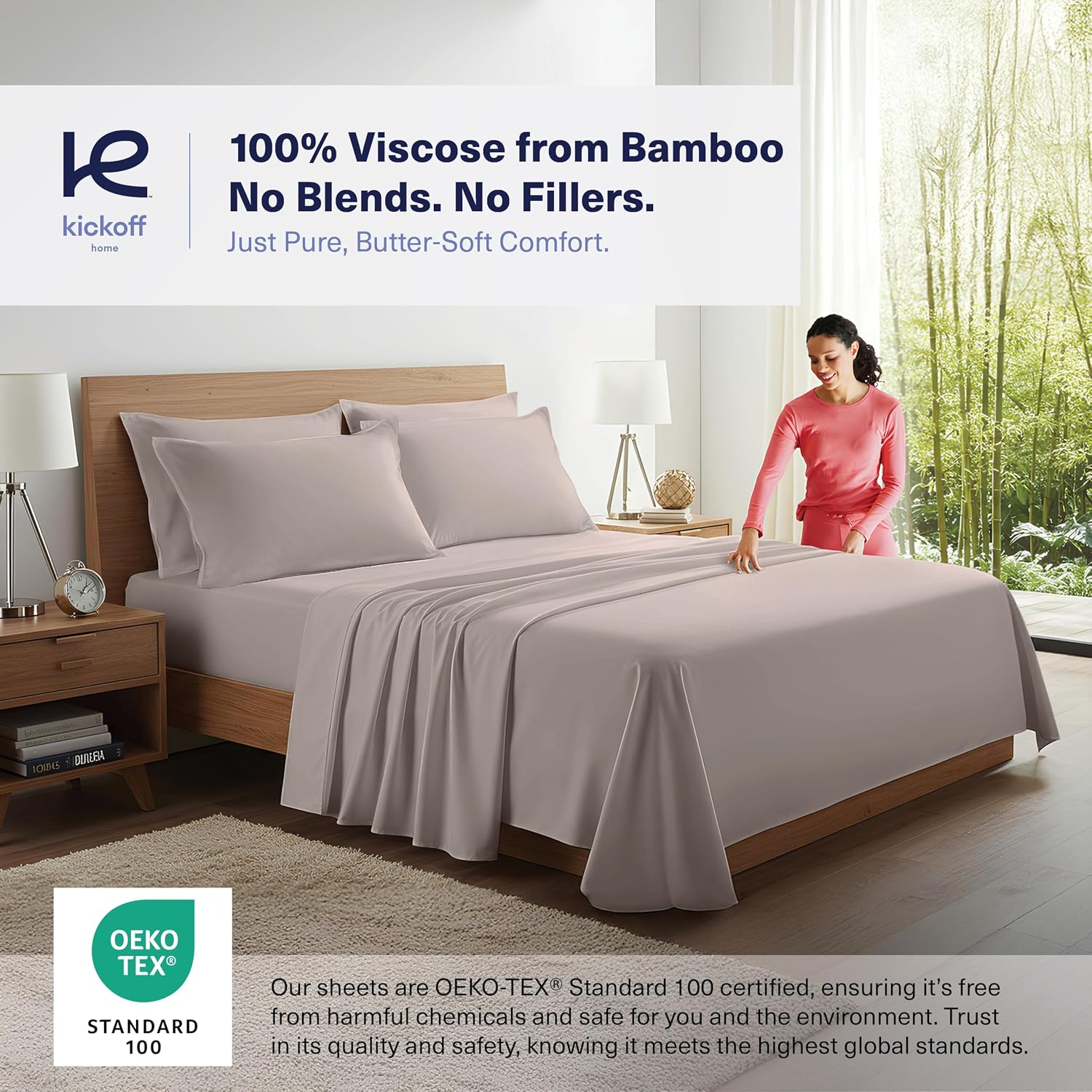 Thumbnail 2 de Kickoff Viscose Bamboo Sheets King Size 4-Piece Set (Dark Grey)