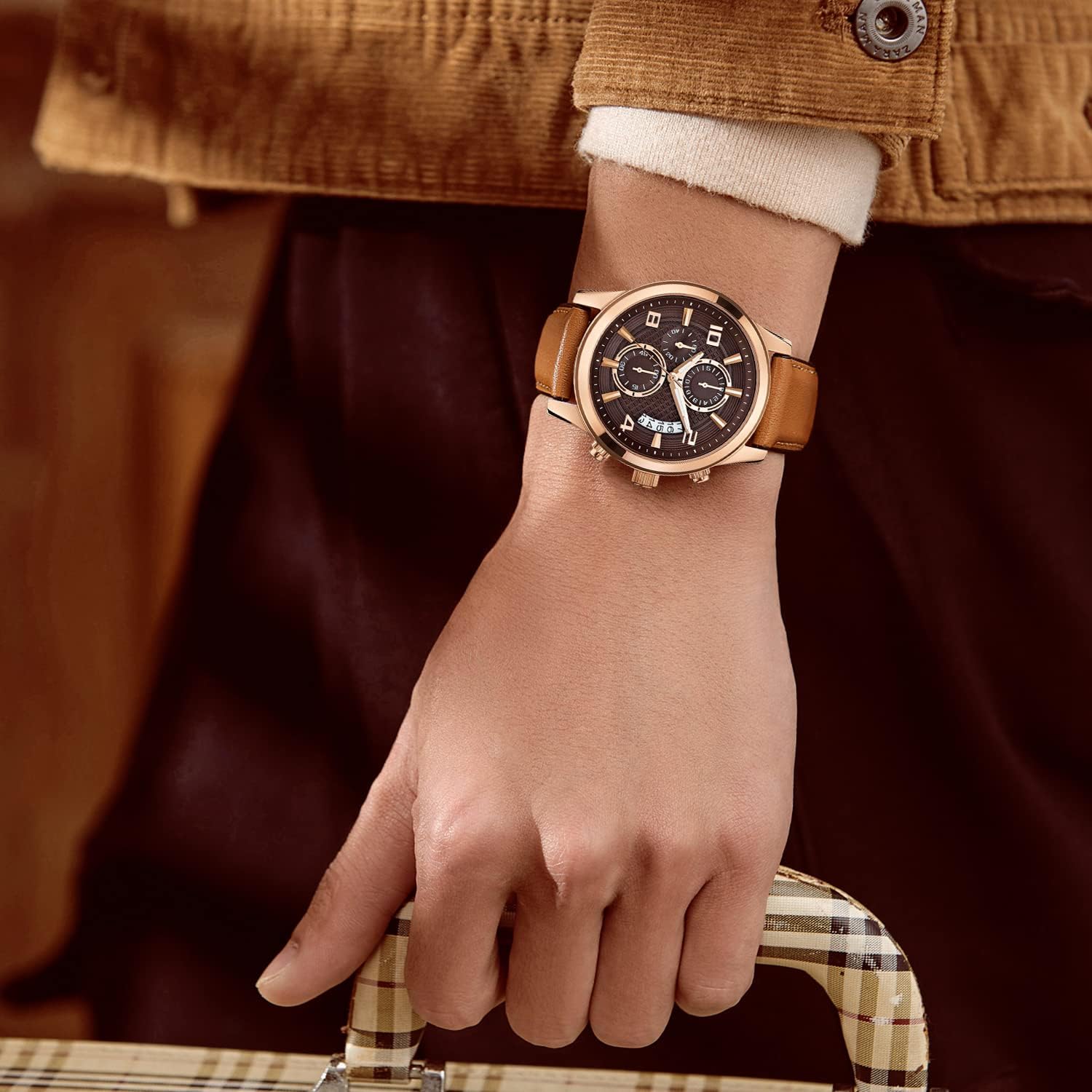 Thumbnail 4 de BINLUN oil wax leather + silicone hybrid watch strap (14mm–22mm) with quick-release bars