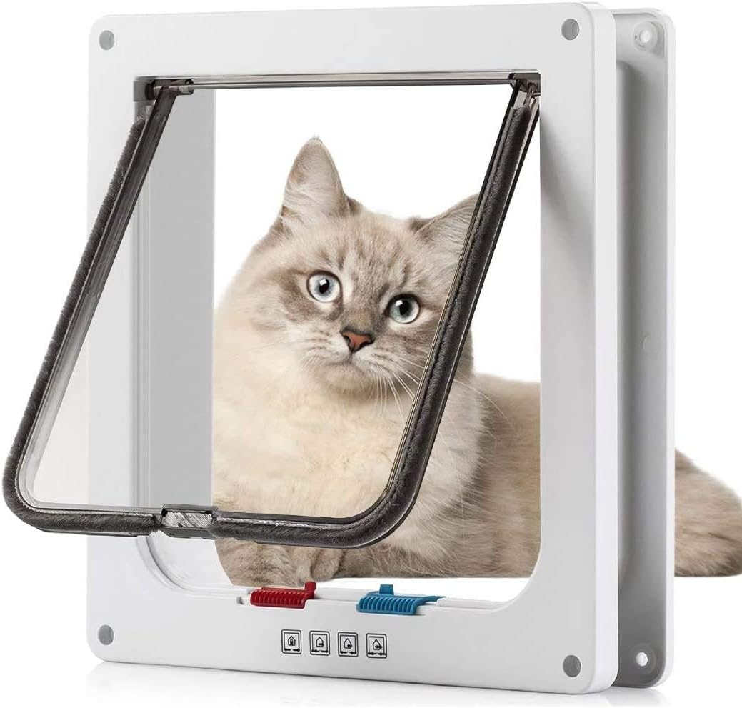 Thumbnail 5 de Chatière pour chat avec fermeture magnétique à 4 voies et moustiquaire (XL, blanc) – pour chats et petits chiens