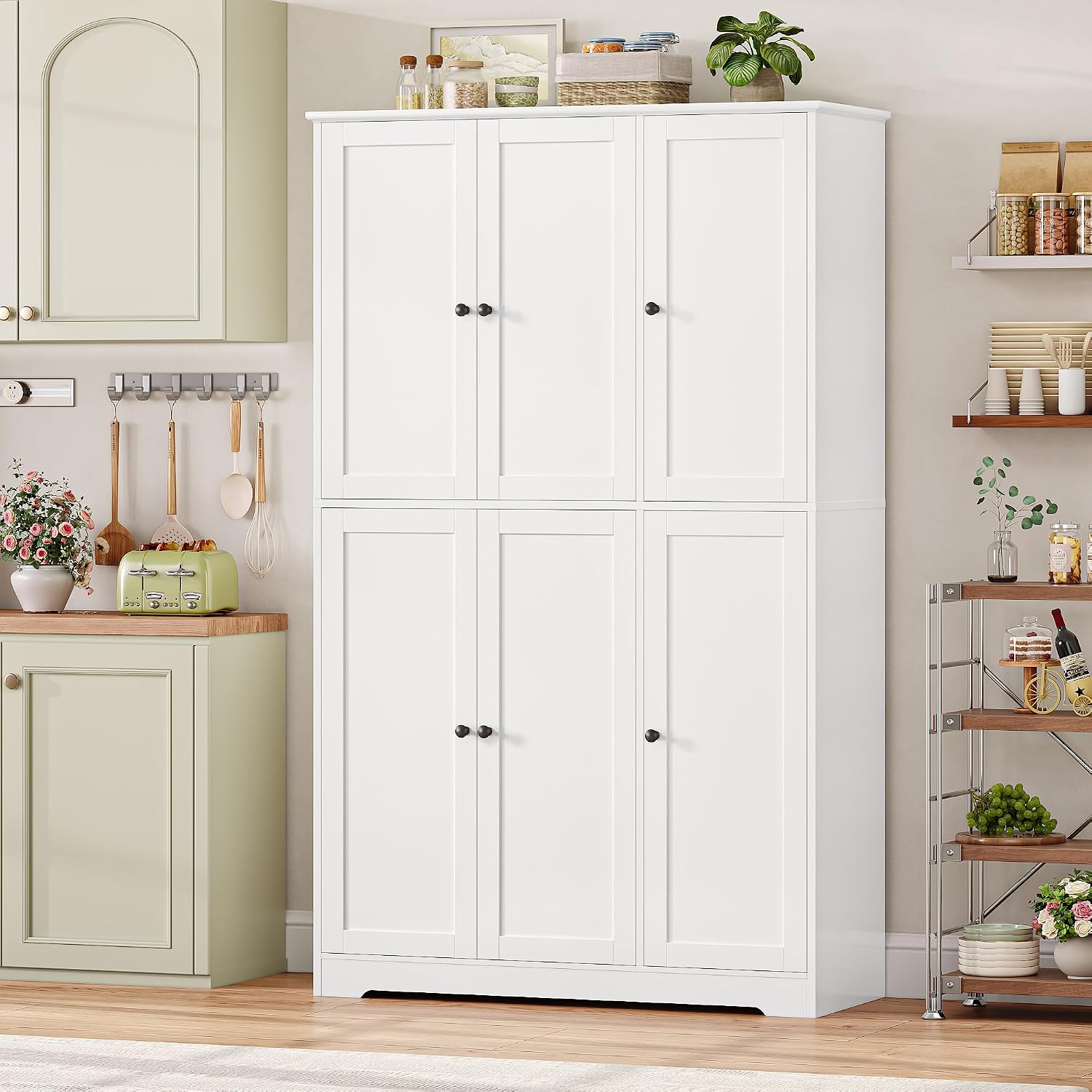 Detalle 2 de FirFurd P730 Kitchen Storage Cabinet, 6 Doors, Adjustable Shelves, White