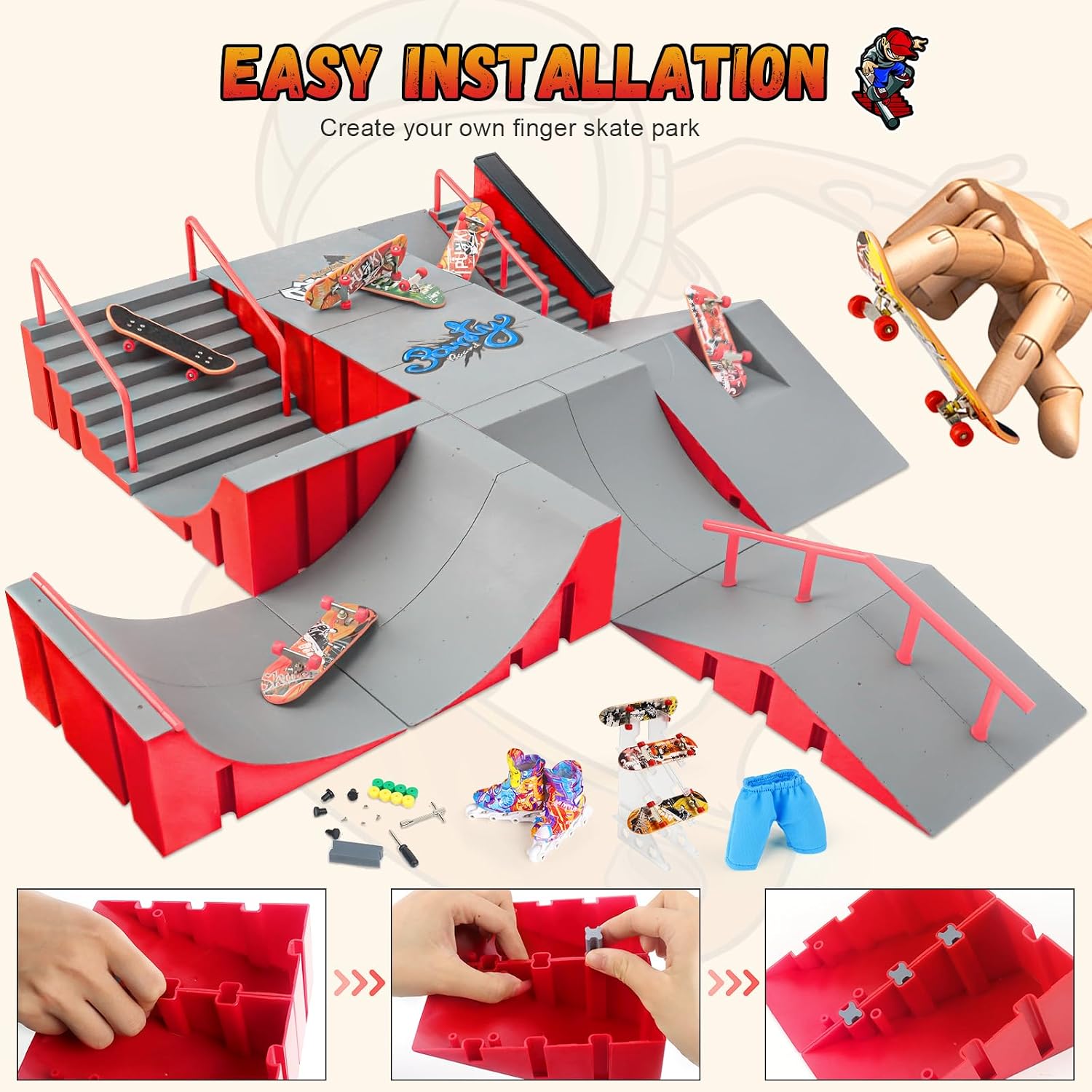 Thumbnail 6 de CS COSDDI Mini Finger Skateboards Ramp Accessories Set – DIY Fingerboard Park for Creative Play
