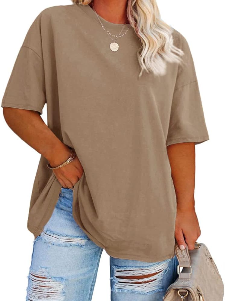 Thumbnail 6 de Fisoew Damen T-Shirt in großen Größen (XL–5XL) mit V-Ausschnitt und kurzarmem Oversize-Look