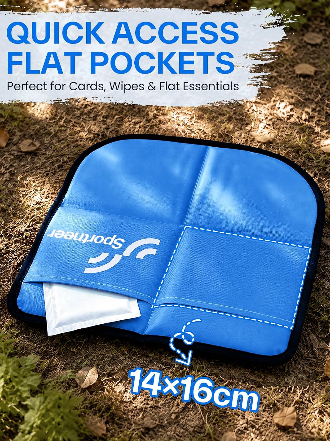 Detalle 1 de Sportneer CSP-01 Folding Seat Pad, Lightweight Blue Cushion with Storage Pockets