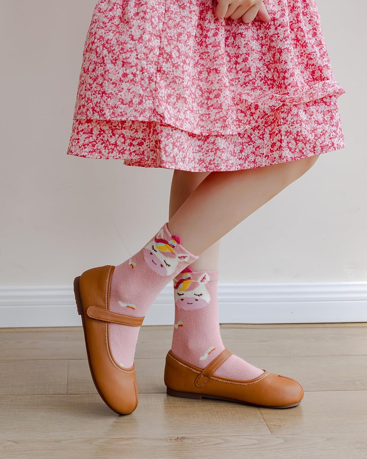 Detalle de Kyopp 5 Paar Stoppersocken für Kinder aus Baumwolle (25–37 EU) mit Tiermotiven und ABS Anti-Rutsch