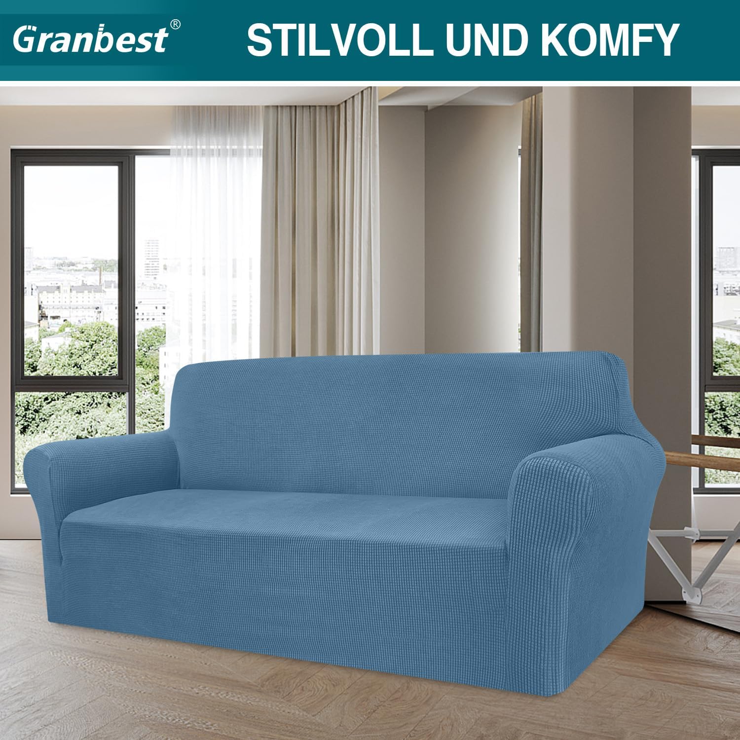 Thumbnail 1 de Granbest Copridivano jacquard 3 posti azzurro 🛋