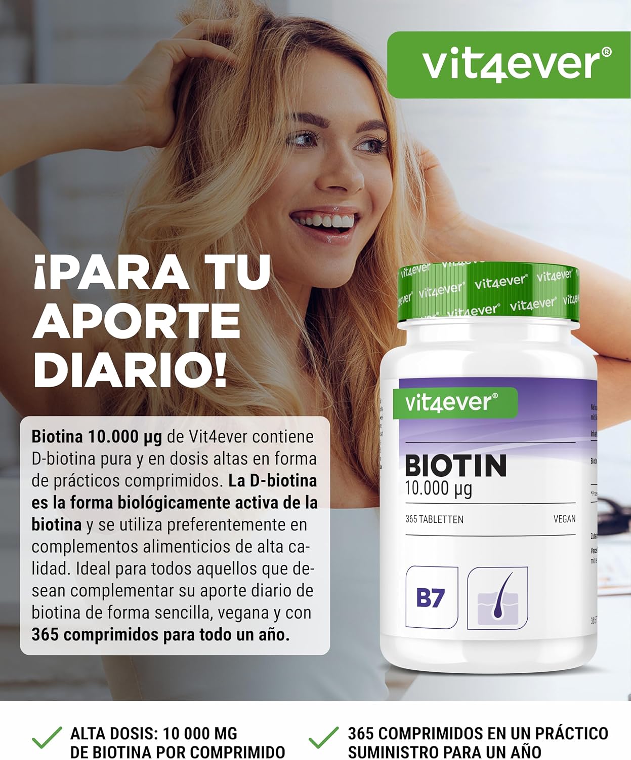 Detalle 2 de Biotina 10.000 mcg 365 comprimidos