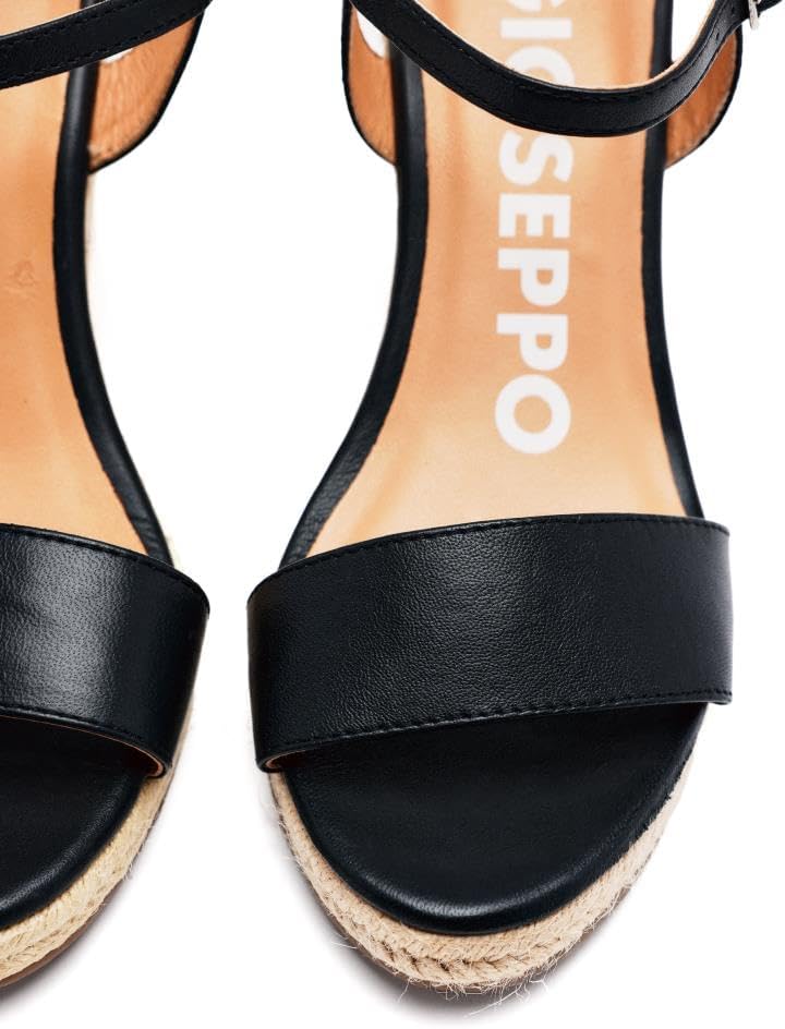 Detalle 2 de Sandales en cuir noir à talon compensé en jute pour femme ZHEPE
