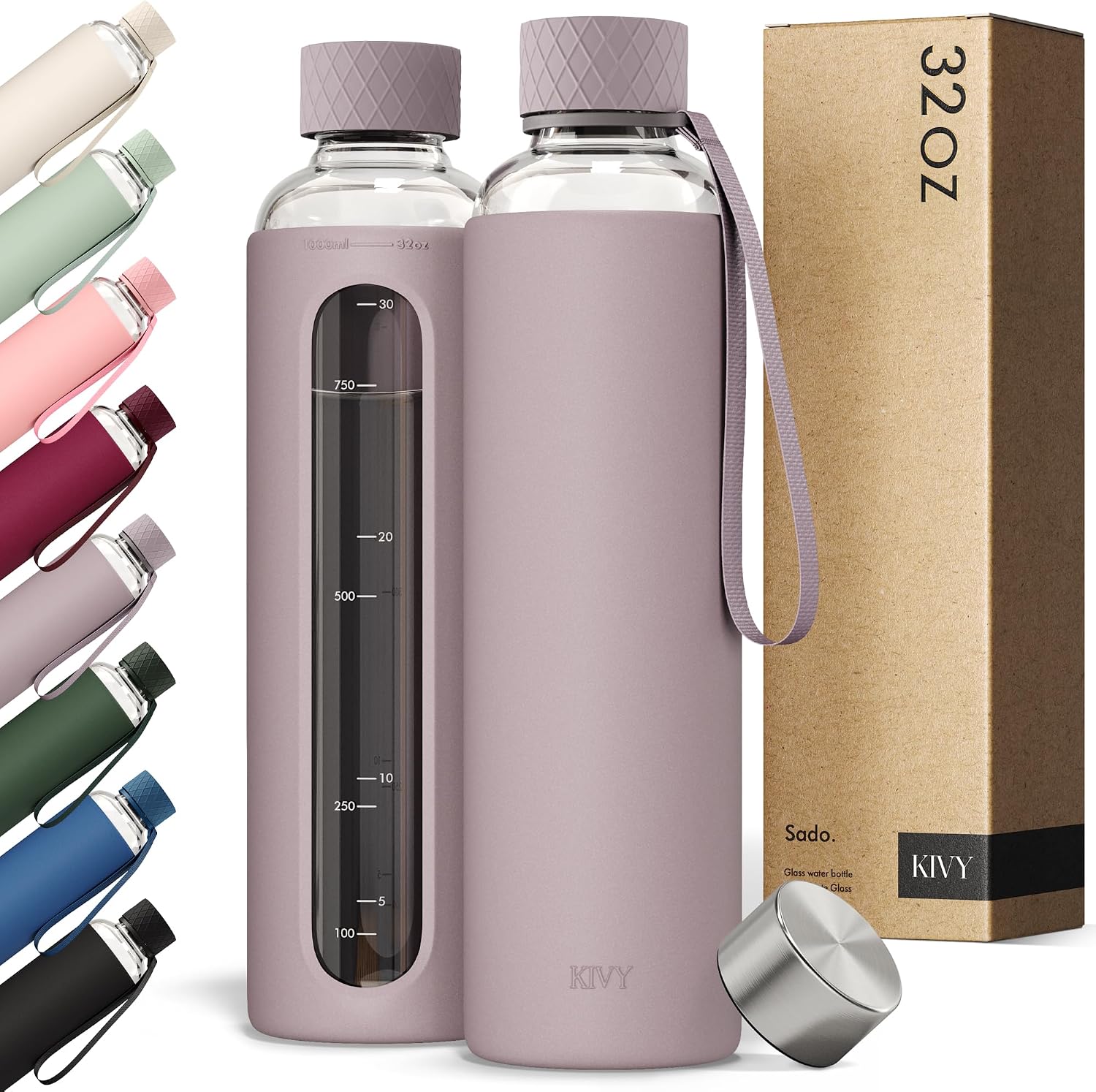 Detalle de KIVY Glass Water Bottle 32 oz