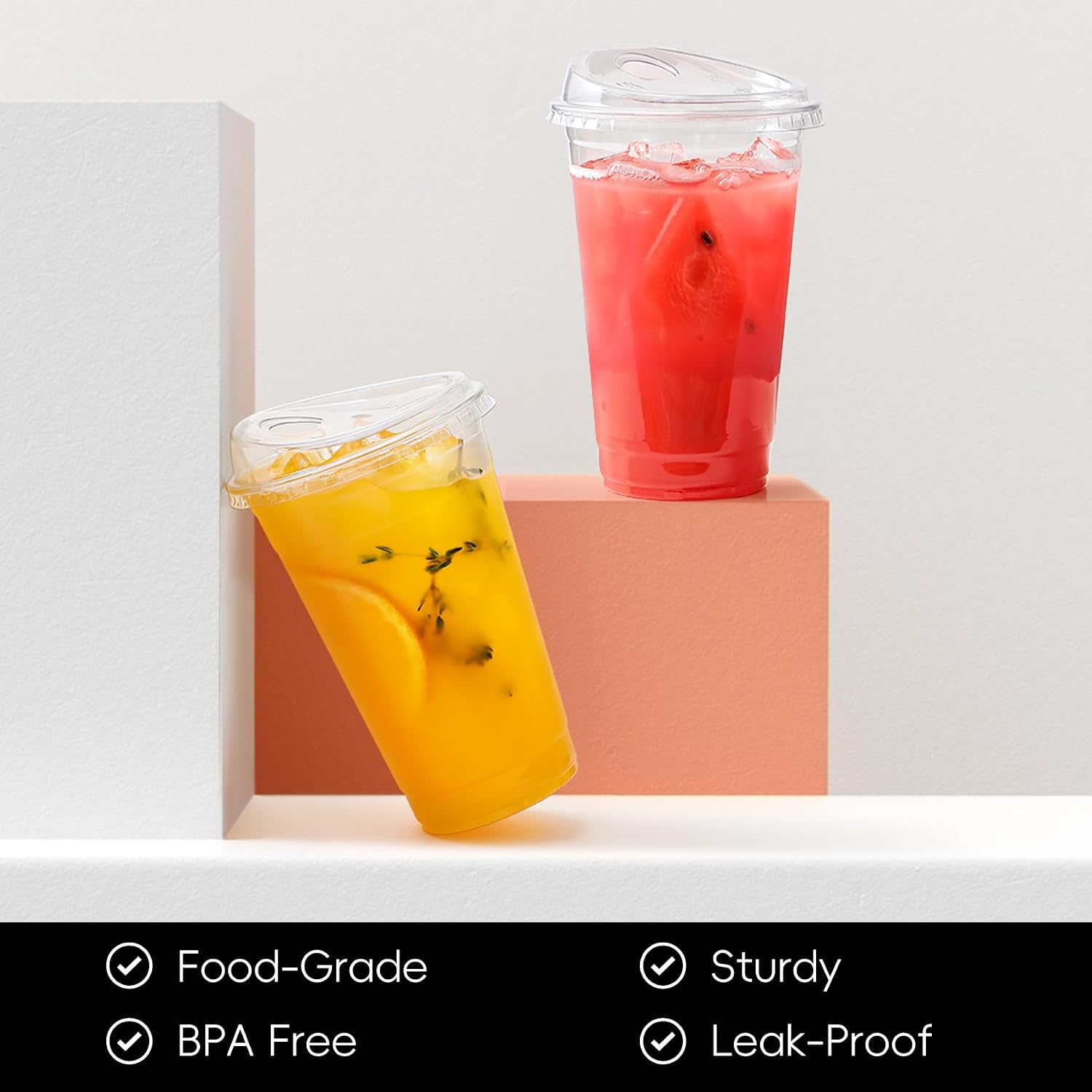 Detalle de AOZITA 100 Pack 20 oz Cups with Sip-Lids — BPA-Free, Strawless Disposable Cups for Iced Coffee, Smoothies, and Cold Beverages