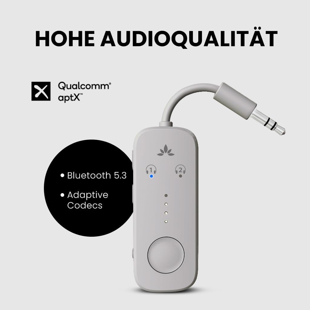 Thumbnail 4 de Avantree Relay Bluetooth 5.3 Adapter für Flugzeug mit 3,5-mm AUX und aptX Adaptive – für 2 AirPods oder Kopfhörer