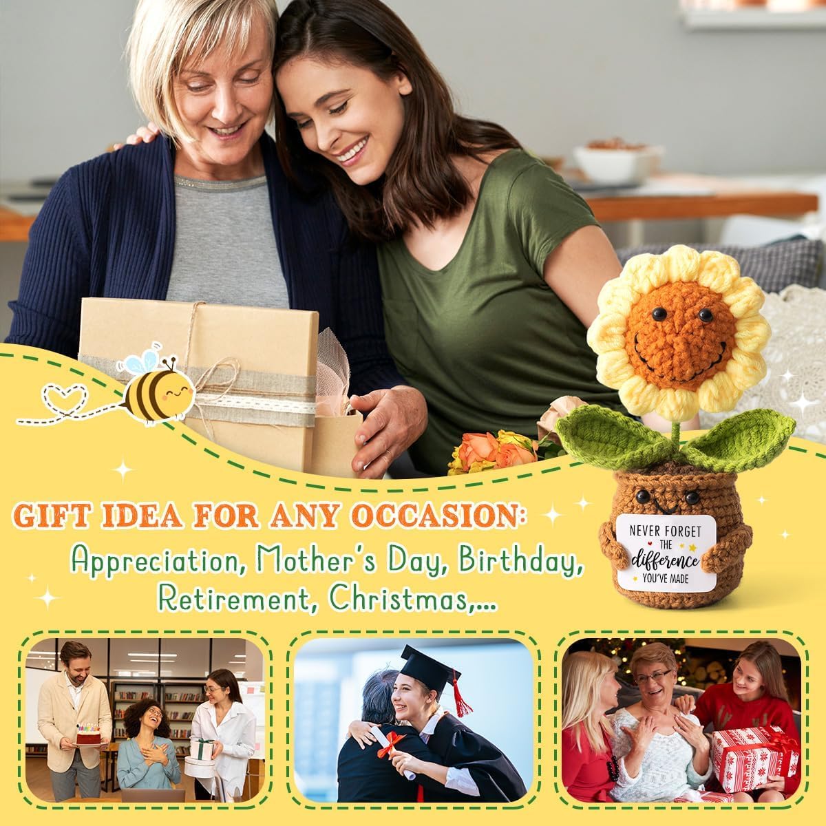 Thumbnail 4 de ALUNME Mini crochet sunflower gift set for women – “Never Forget the Difference You Make”
