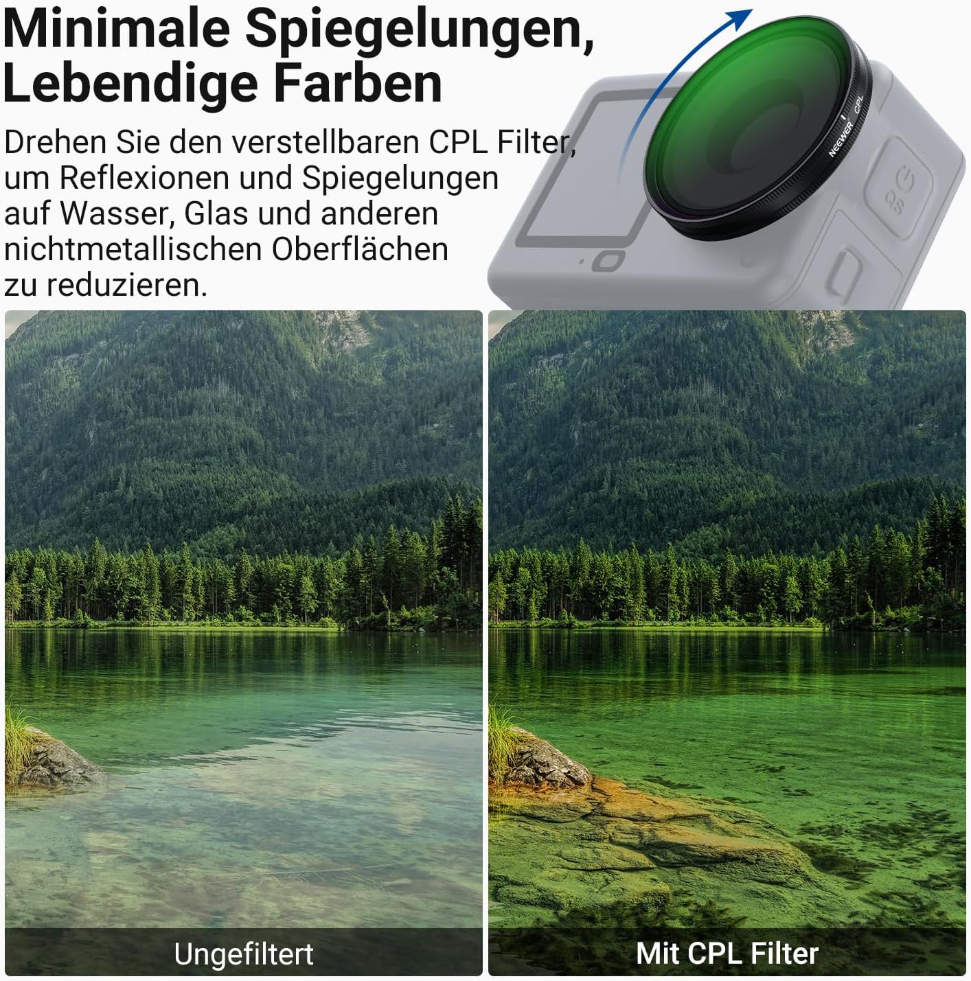 Detalle de NEEWER CPL + ND Filter Set für DJI Osmo Action 6 – ND8/16/32/64/1000 + verstellbarer Circular Polarizer