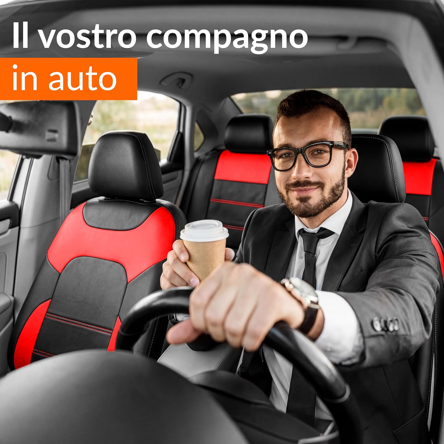 Thumbnail 6 de Upgrade4cars Coprisedili Auto Universali Ecopelle Rosso – Set Completo Anteriore e Posteriore per Tutte le Stagioni