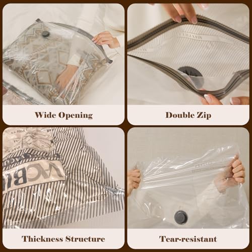 Detalle de Vacbird: Bolsas de Vacío para Ropa con Bomba Eléctrica Inalámbrica – Set de 15 Bolsas (5 pequeñas, 5 medianas, 5 grandes)