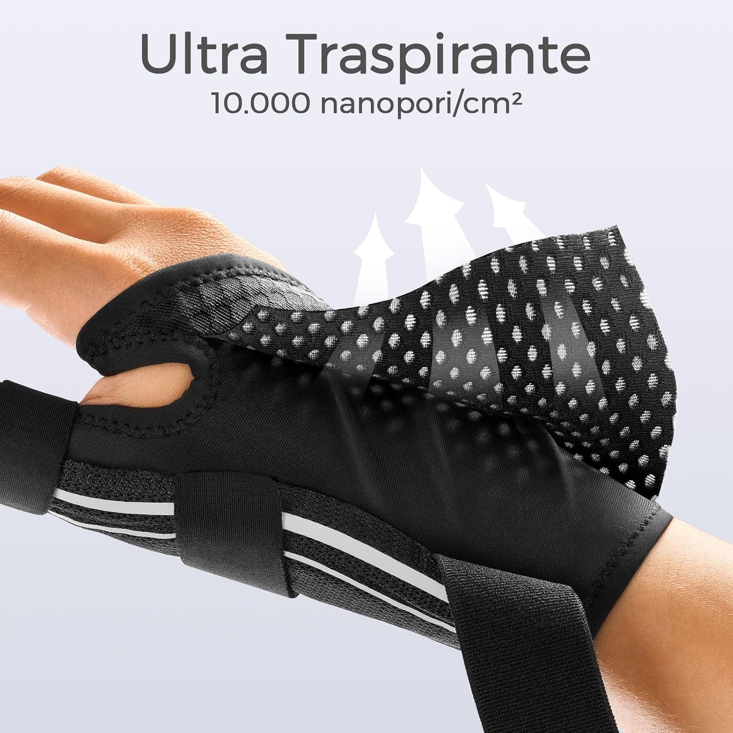 Detalle de FREETOO tutore pollice destro e sinistro ergonomico per tendinite, rizoartrosi e De Quervain (S/M, bianco/nero)