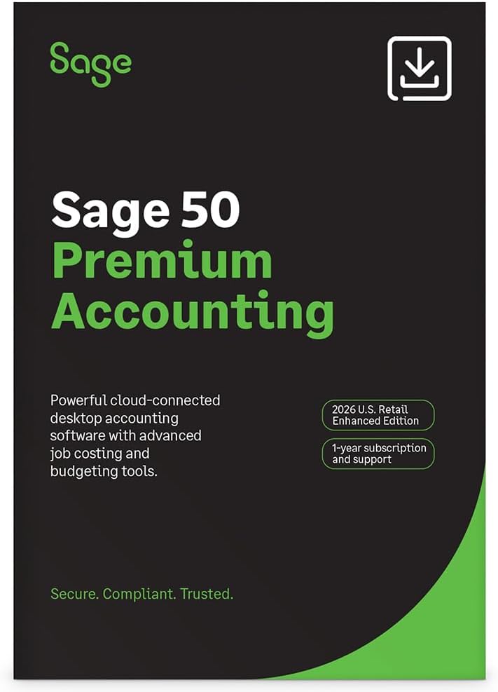 Detalle de Sage 50 Premium Enhanced 2026 U.S. Edition: 1-User, 1-Year Subscription (PC Online Code) by Sage Software