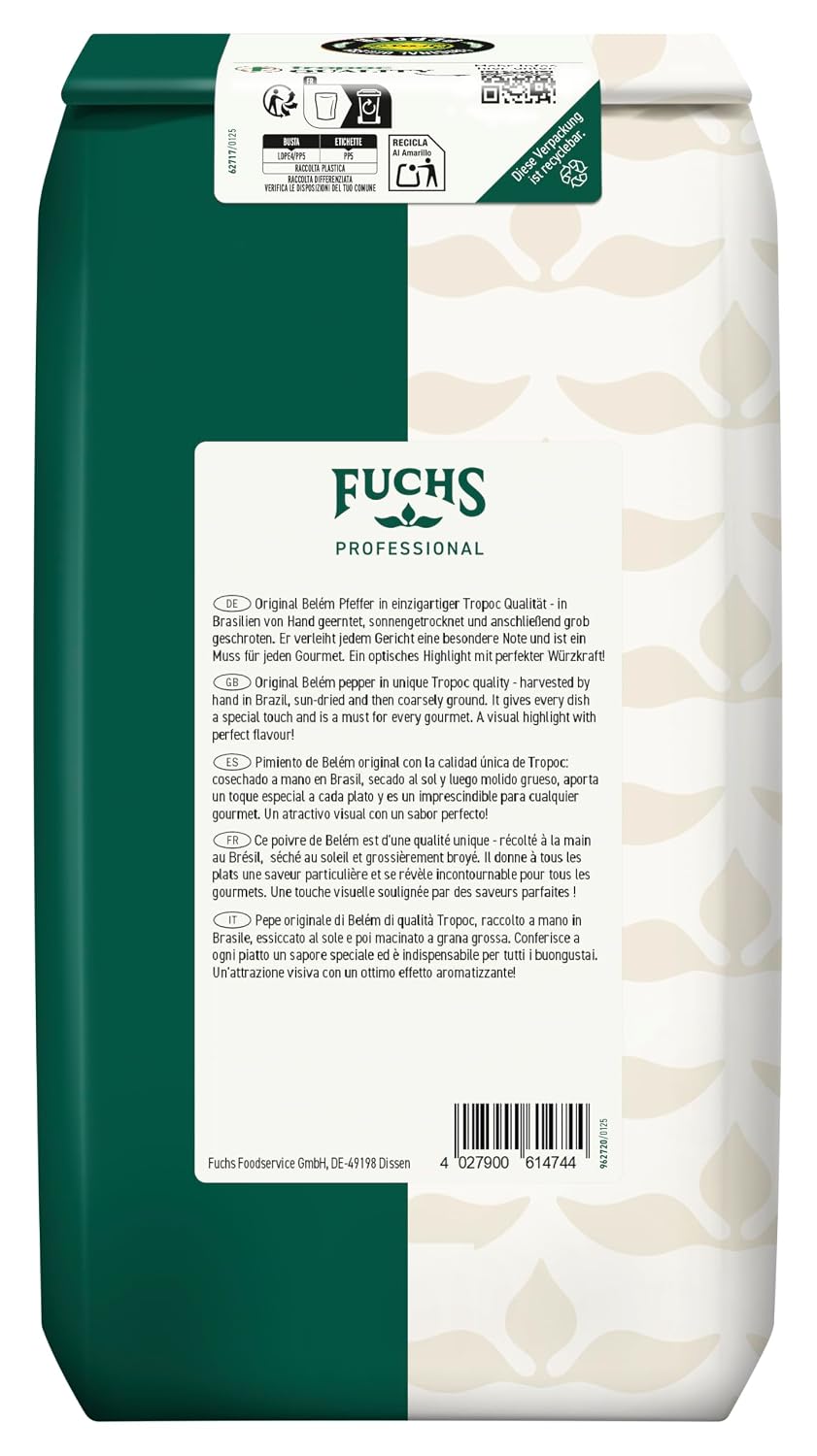Thumbnail 1 de Fuchs Professional Pfeffer schwarz geschrotet – 1 kg im Beutel, grob gemahlen, mit Streuaufsatz