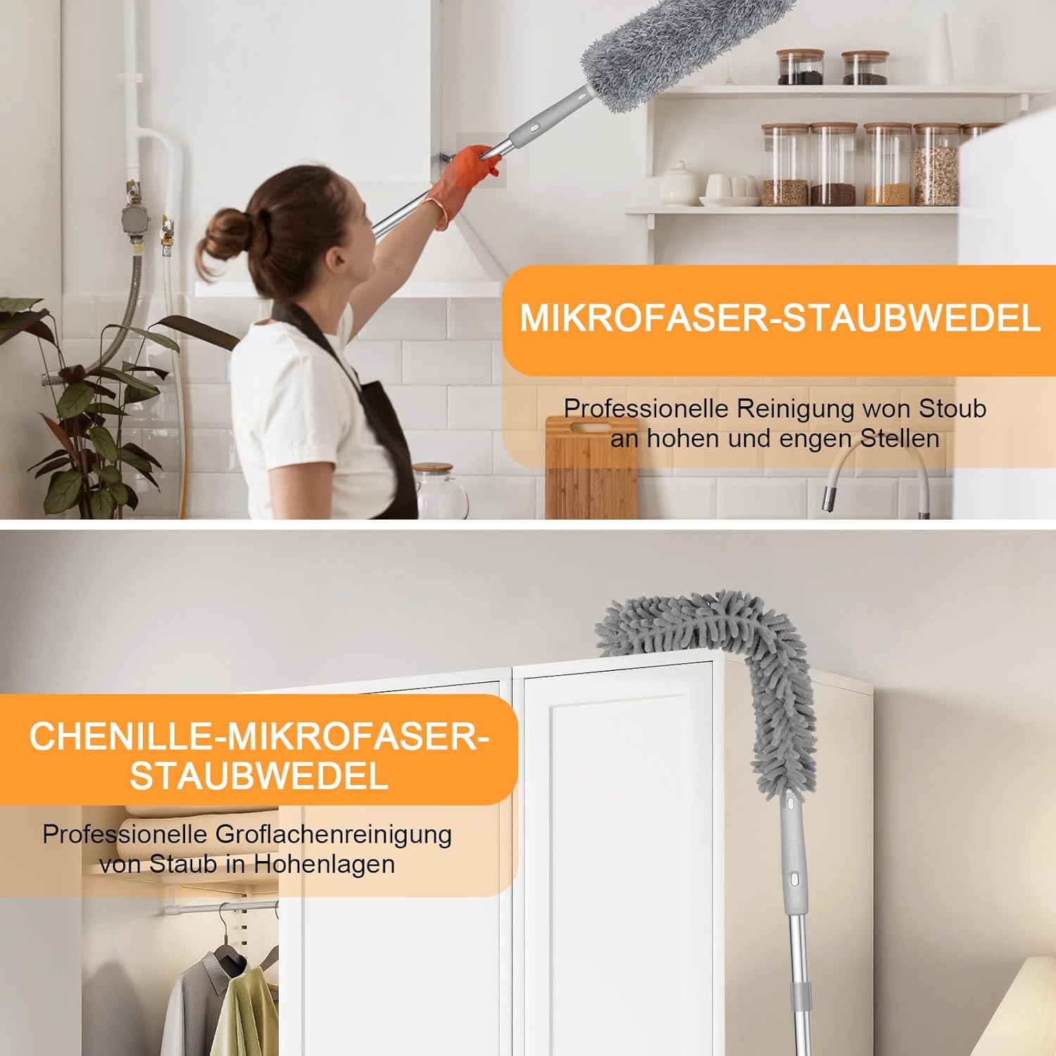 Thumbnail 4 de Eyeleaf Staubwedel Teleskop Waschbar Duster lang bis 260 cm – ausziehbar für hohe Decken