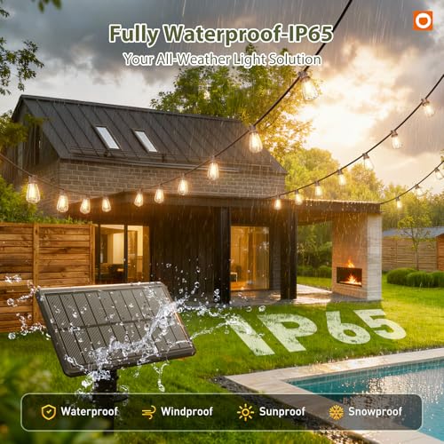 Detalle de addlon 52(48+4) FT Solar String Lights: Remote-Dimmable, All-Weather Edison-Style Outdoor Ambience