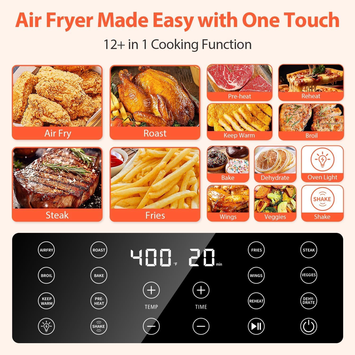 Detalle 2 de Beelicious Large Air Fryer: 12-in-1 Digital Airfryer with Window, 5.8Qt, Flavor-Lock Tech