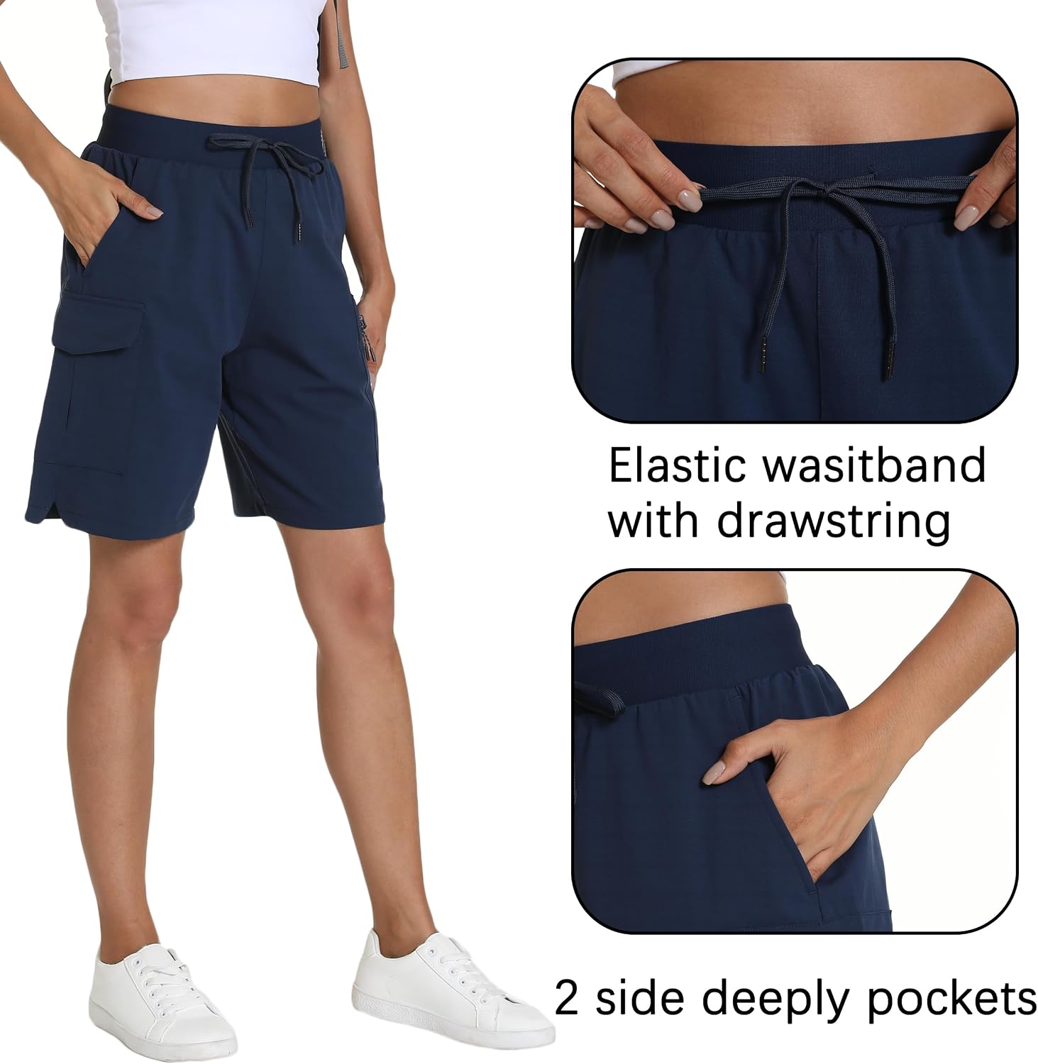 Detalle de Rrosseyz Women’s Hiking Cargo Shorts with Pockets (Quick-Dry, Water-Resistant, 9-Inch Inseam)