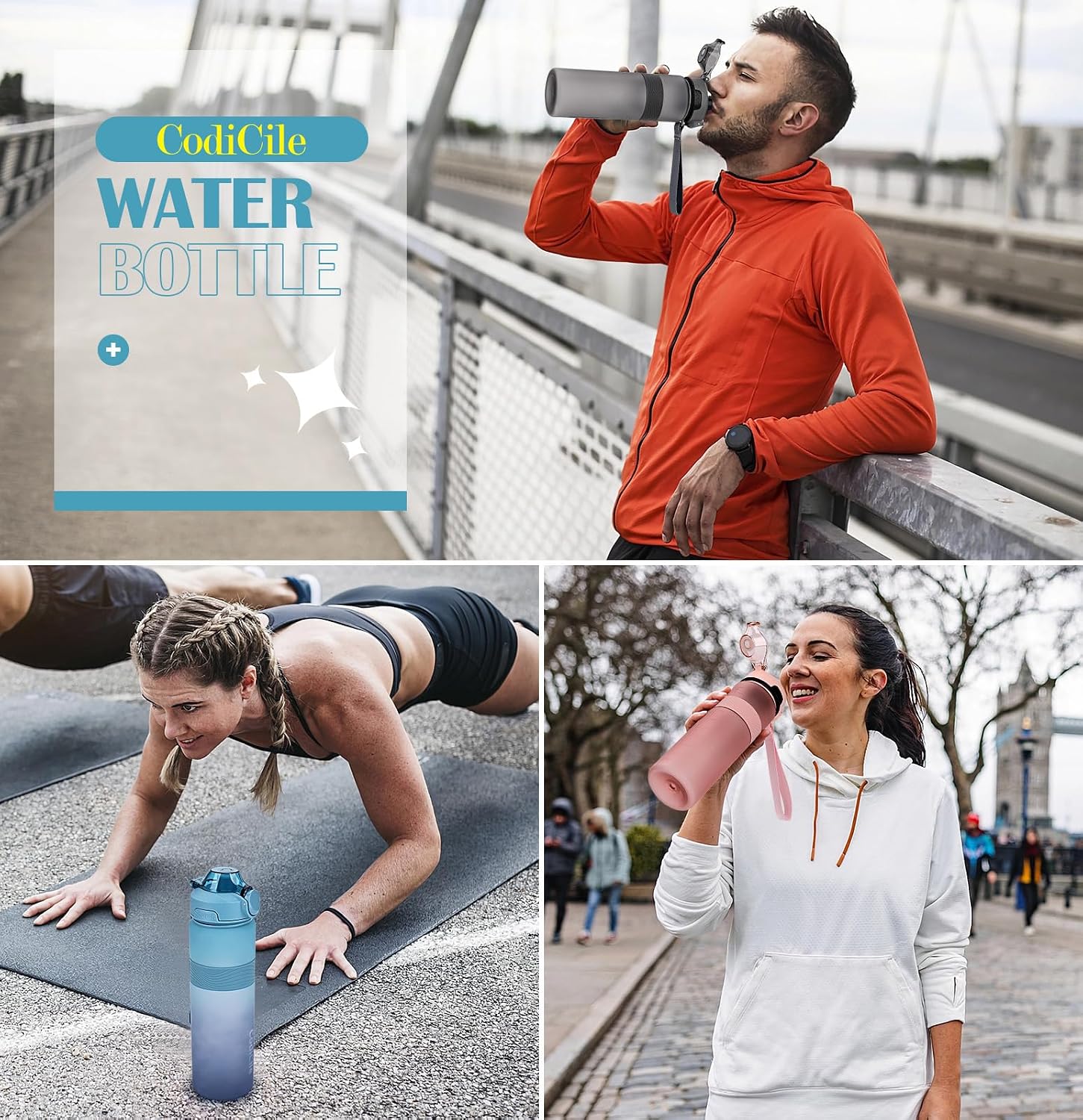 Thumbnail 6 de CodiCile Water Bottle 1L – BPA Free, Leak-Proof, Light Dark Blue