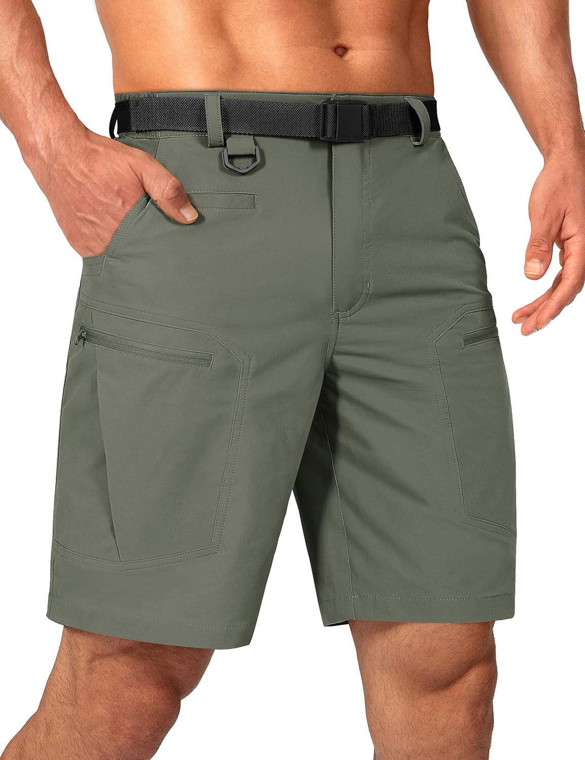 Detalle de Shallowlulu Men's Cargo Hiking Shorts: Water-Resistant, Quick-Dry, Lightweight with Nylon Belt