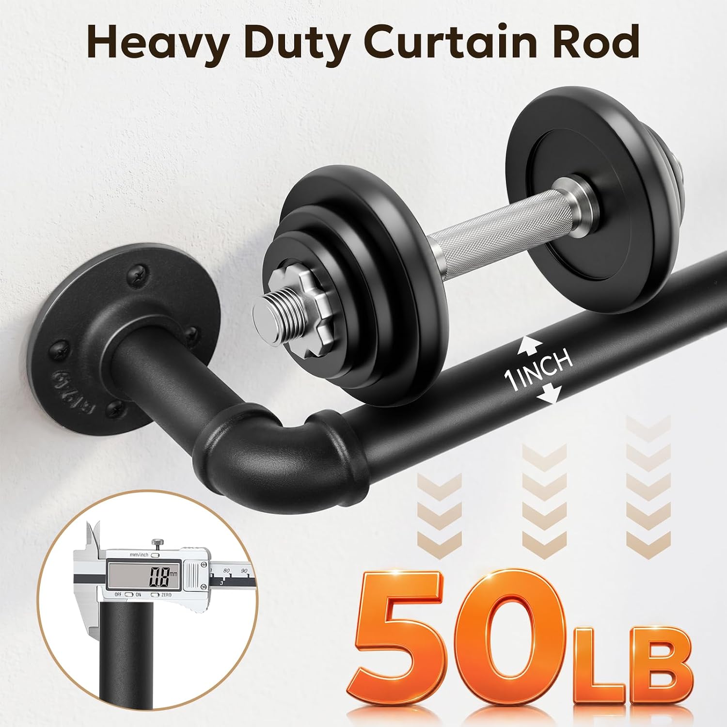 Detalle de Zeerobee Skmst32BK 1-Inch Industrial Wraparound Curtain Rod, Black, 32–48 in