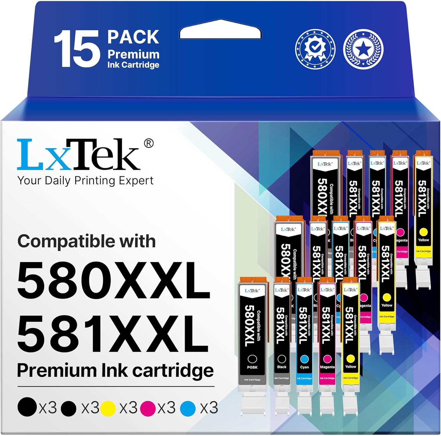 LxTek PGI-580XXL CLI-581XXL – 15 Pezzi Cartucce Compatibili per Canon Pixma TS6350, TR7550 e altri modelli