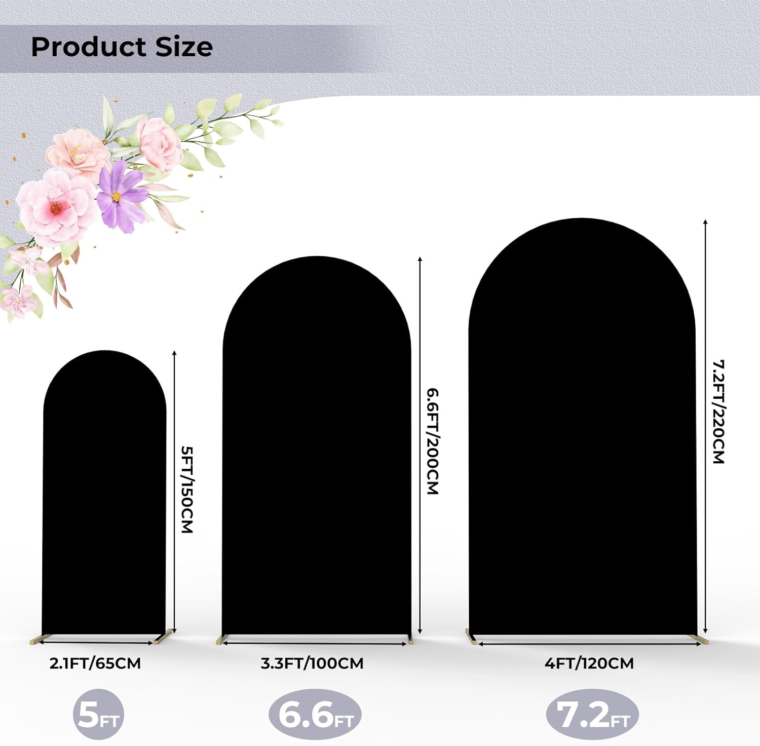 Thumbnail 2 de Babenest Black Wedding Arch Cover Set of 3 — Elastic Spandex Backdrop for 5ft/6.6ft/7.2ft Arches