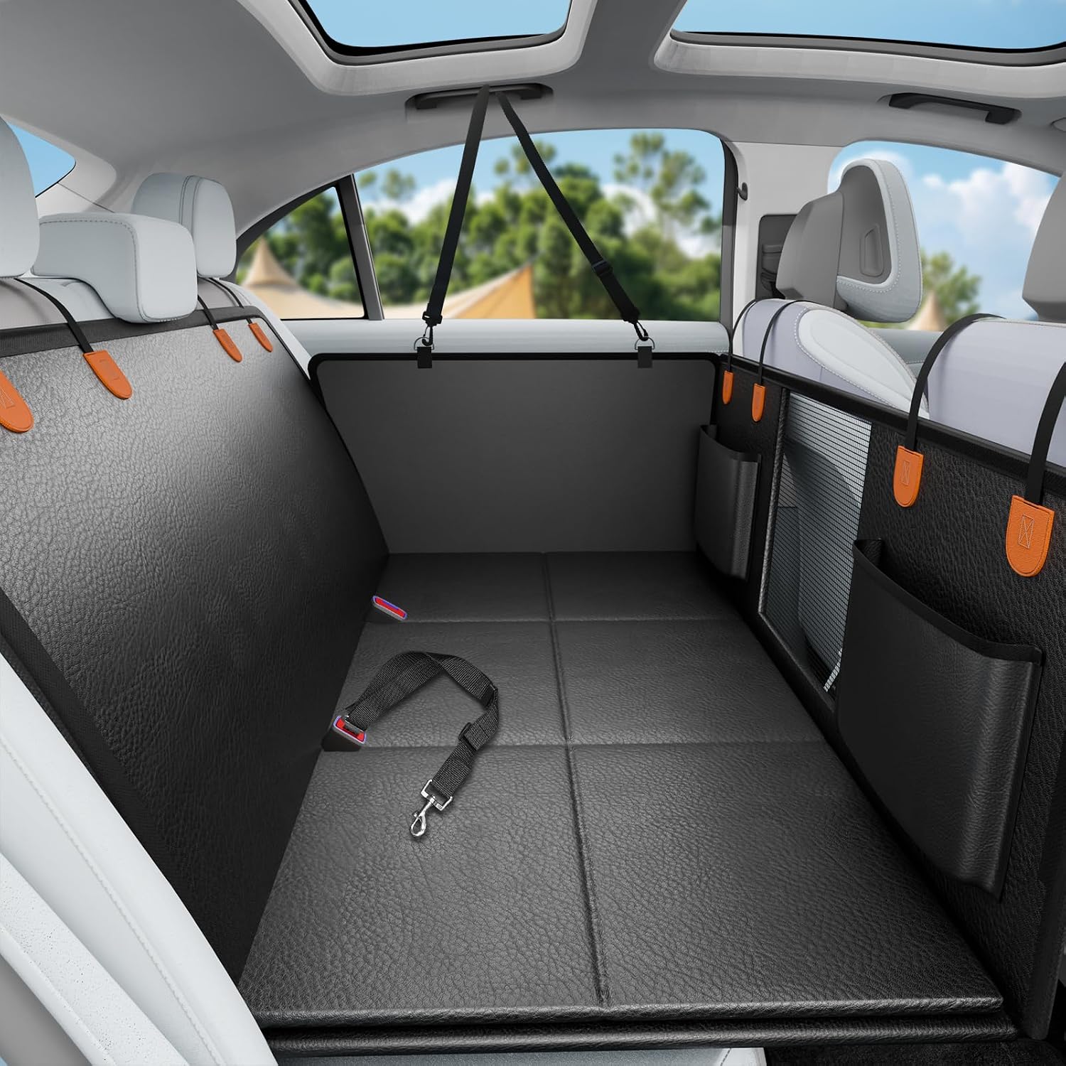 Detalle de Dog Car Seat Cover, 2025 PU Hard Bottom Hammock for Car – Heavy-Duty Back Seat Extender for Pets