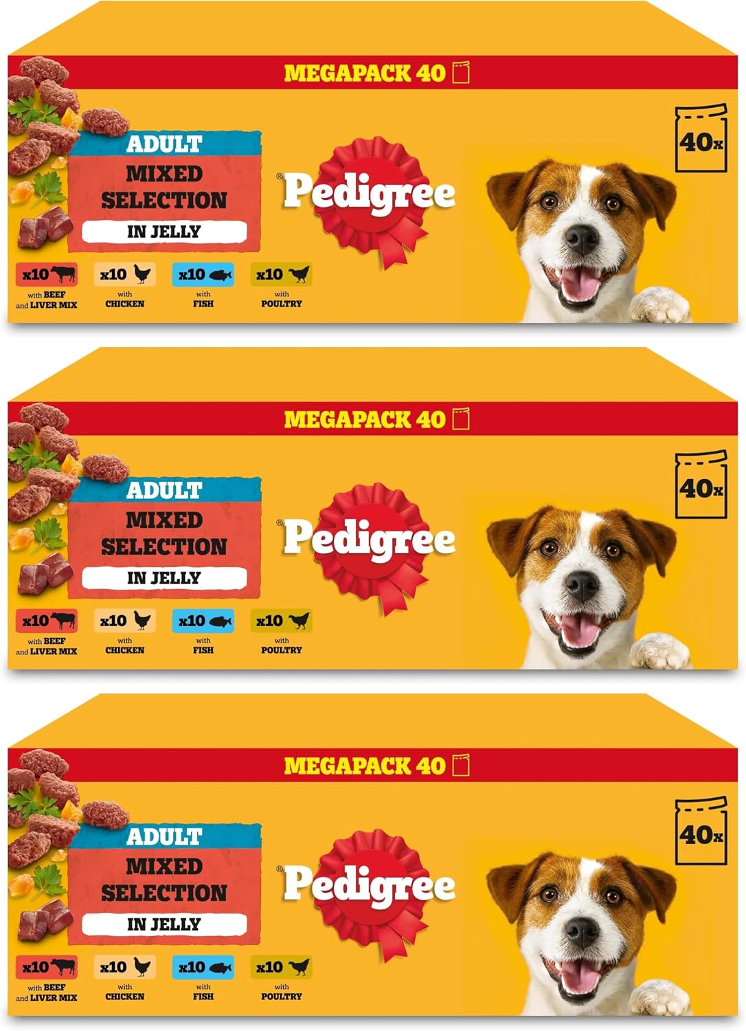 Thumbnail 2 de Pedigree Adult Dog Food Pouches Mixed Selection in Jelly 40 x 100 g Mega Pack