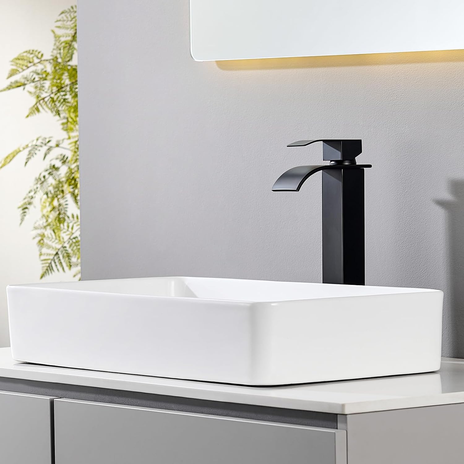 Thumbnail 6 de CECIPA Alto Rubinetto Bagno Lavabo Nero a Cascata – Altezza beccuccio 245 mm, ottone e acciaio inox