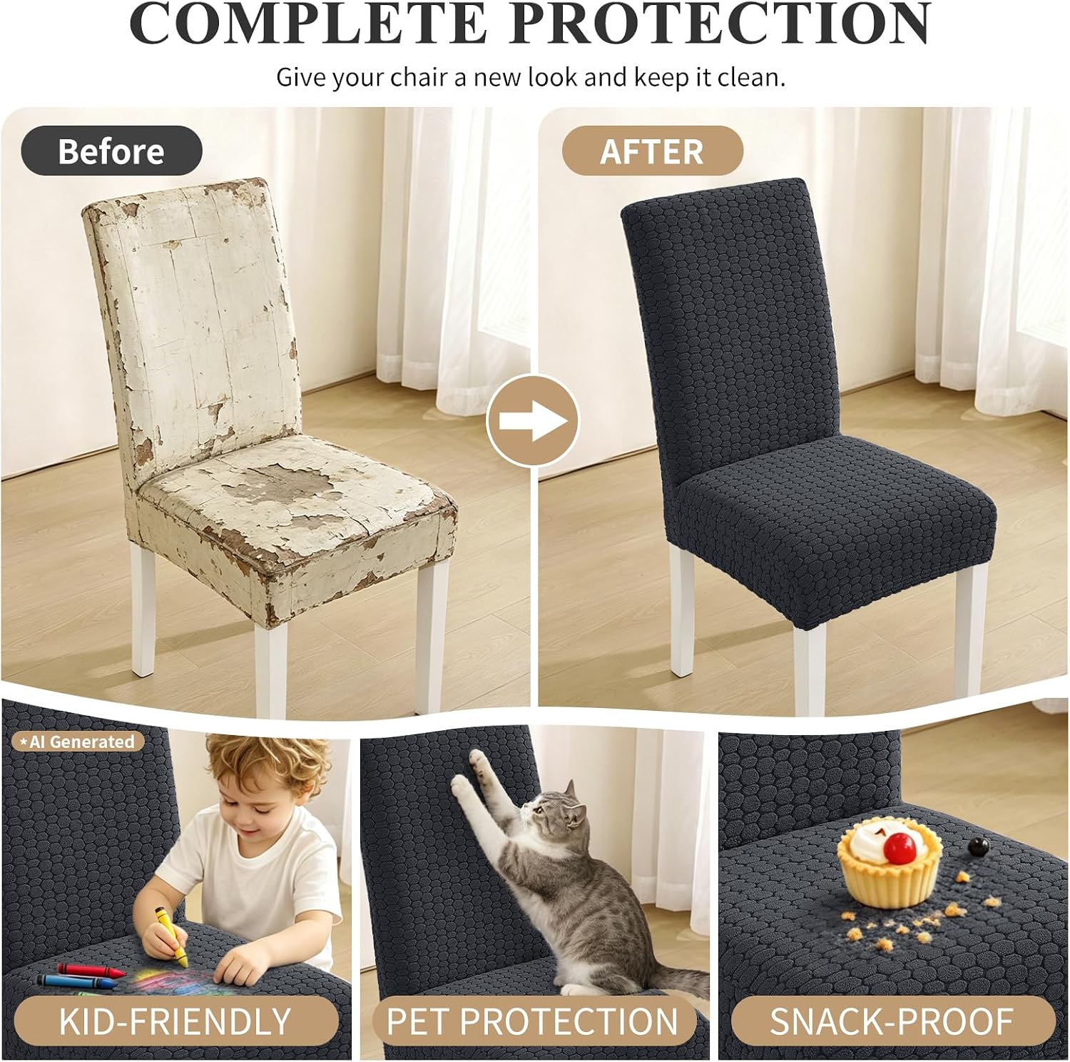Thumbnail 4 de Ystyle Housse de Chaise Élastique Antitache – 6 pièces, Gris Foncé