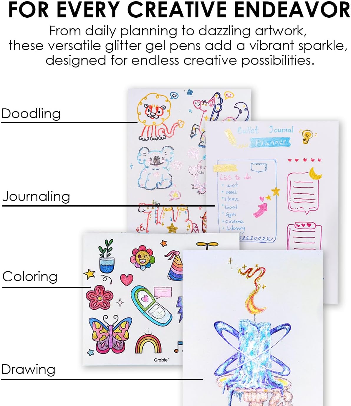 Detalle 2 de Grabie 42 Capped Glitter Gel Pen Set (42 colours), Medium 1.0mm Rollerball Glitter Gel Pens