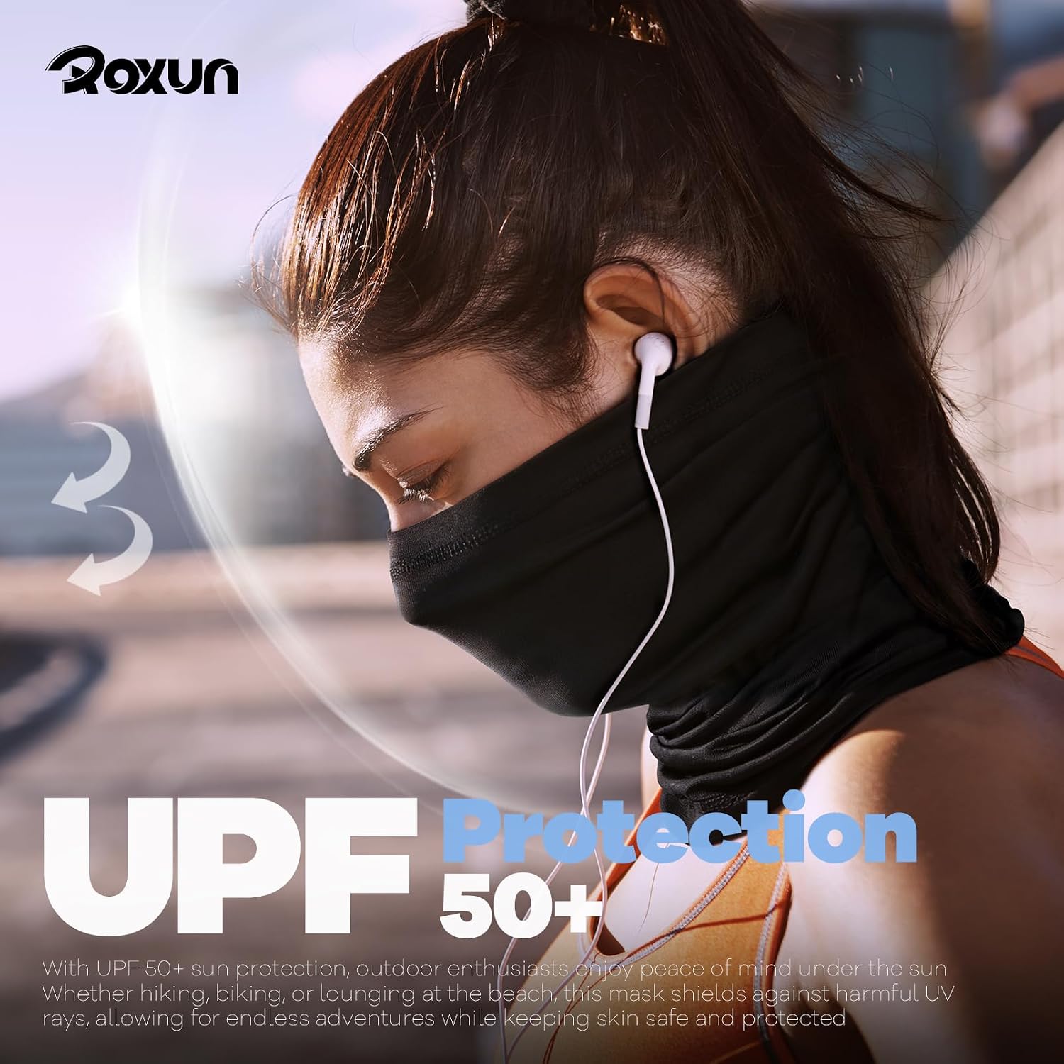 Detalle 2 de ROXUN 4 Pack Multifunctional Headwear – UV Protection Neck Gaiter Snoods (UPF 50) for Unisex Outdoor Use