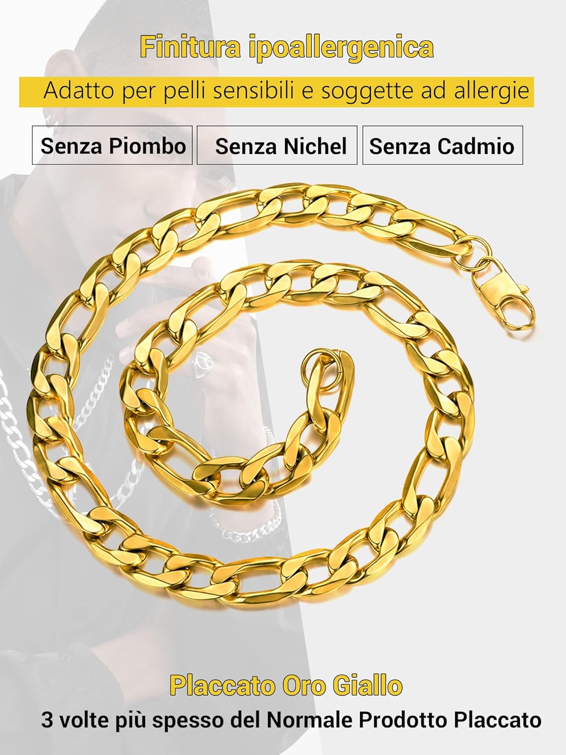 Thumbnail 3 de PROSTEEL Collana Catena Semplice da Uomo – Modello Figaro 3+1, 4/6/9/13 mm, Acciaio Inossidabile / Placcato Oro 18K, Colore Argento Oro Nero | Confezione regalo