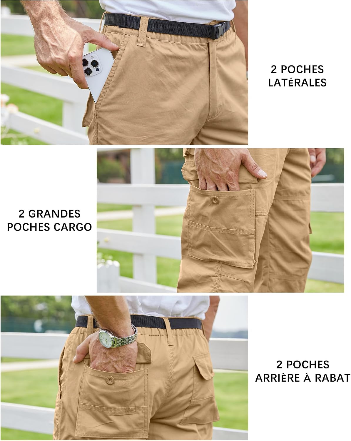 Detalle de NANAMEEI Pantacourt Cargo Homme 3/4 avec poches multiples – short de travail pratique pour l’été