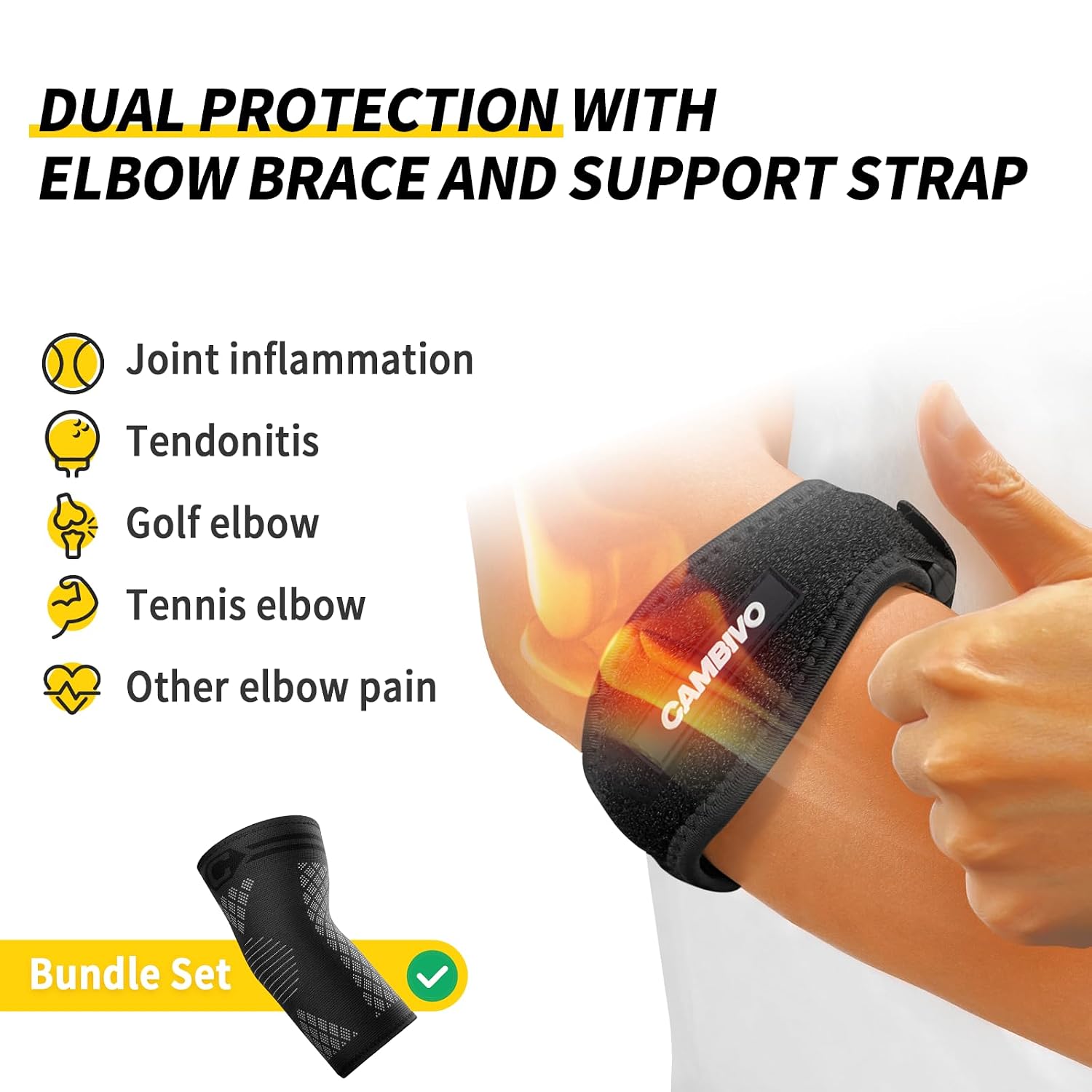 Detalle 2 de CAMBIVO EB25 Elbow Brace Set with Compression Sleeves and Adjustable Strap
