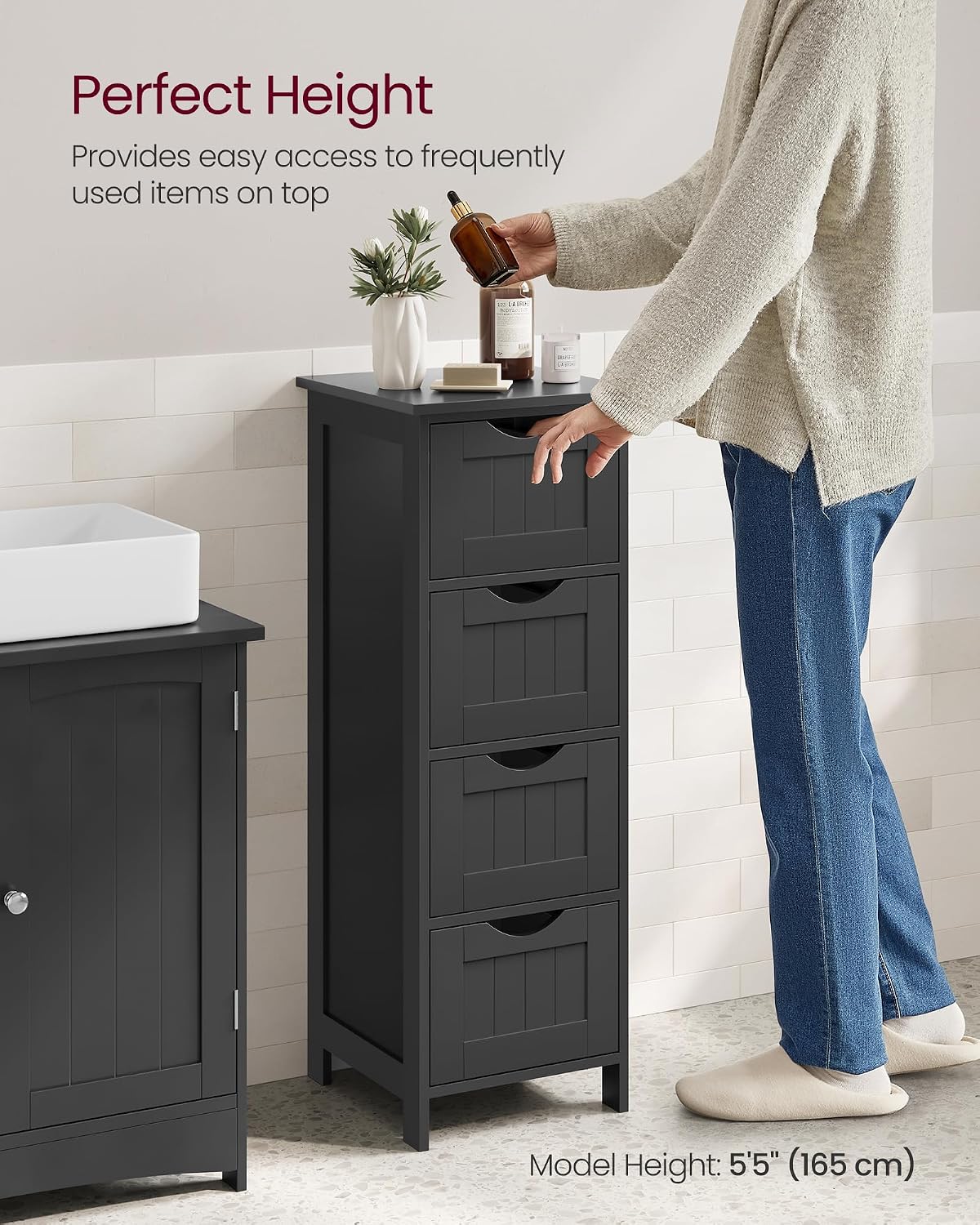 Thumbnail 6 de VASAGLE Sofie Collection LHC040B01 Bathroom Storage Cabinet, 4 Drawers, Ink Black