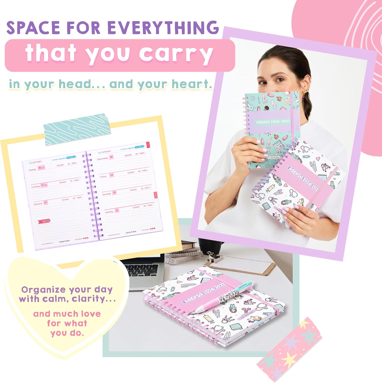 Detalle de Nurse is Love NIL-AGENDA-UNICORNS-2027_DE verpleegstersagenda, 16 maanden