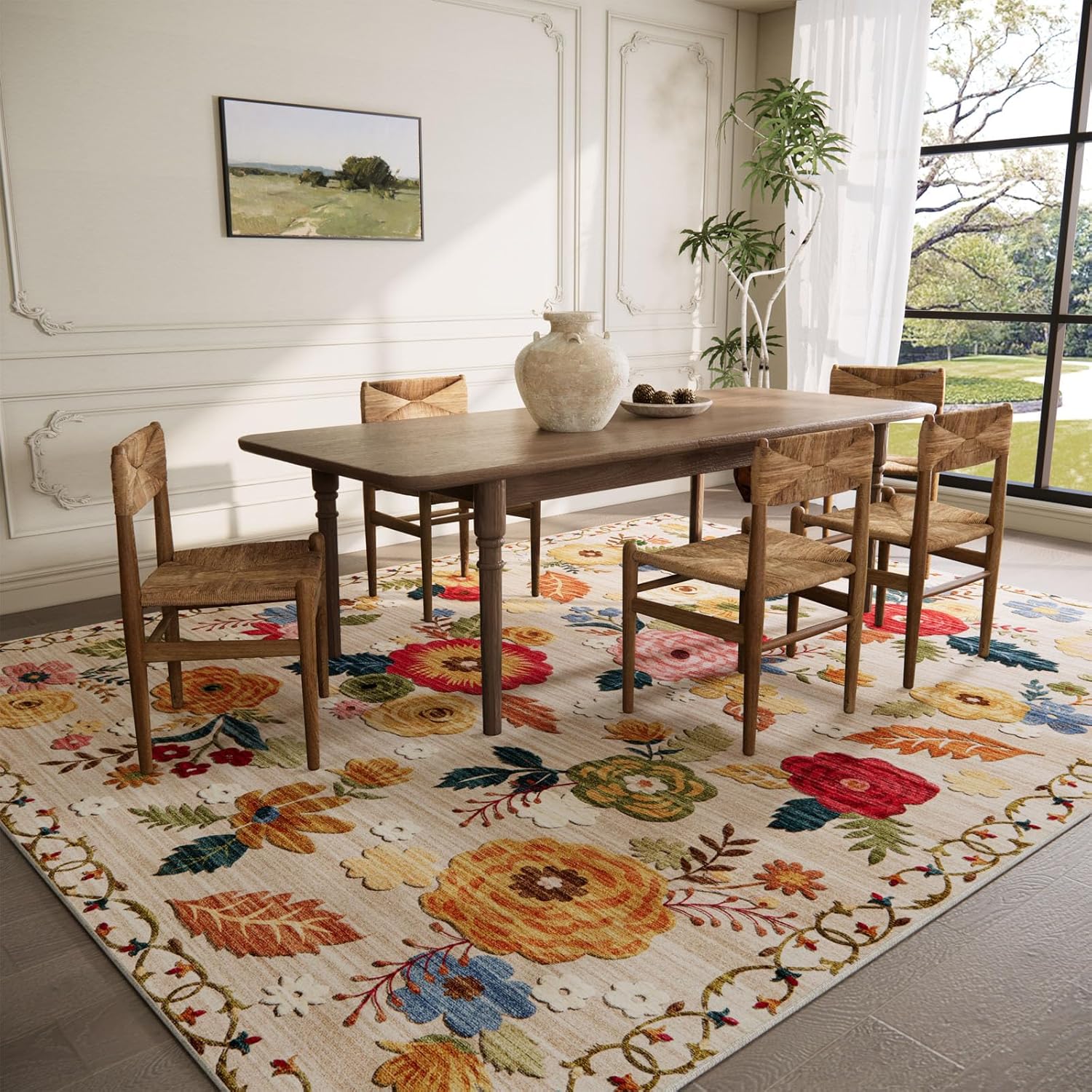 Thumbnail 2 de 5 x 7 Machine-Washable Floral Vintage Rug — Short Pile